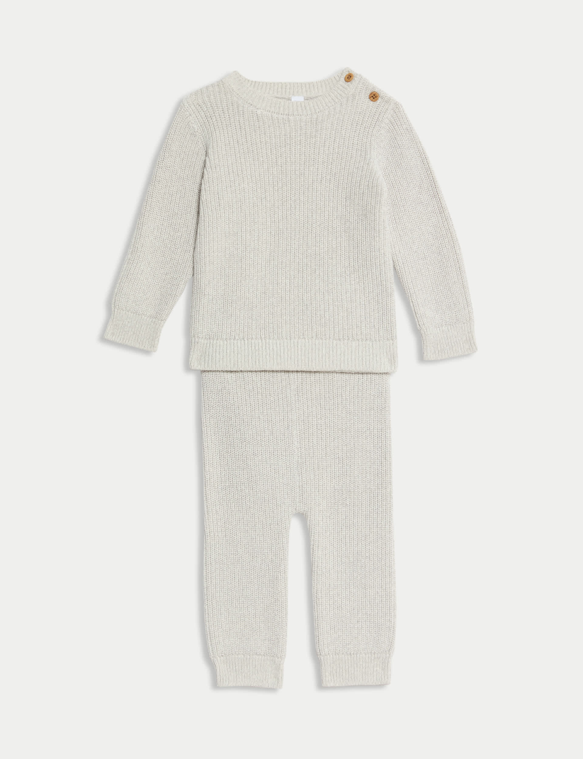 M&S Collection Boys Pure Cotton Knitted Top & Bottom Outfit (0-3 Yrs) - 12-18 - Grey, Grey