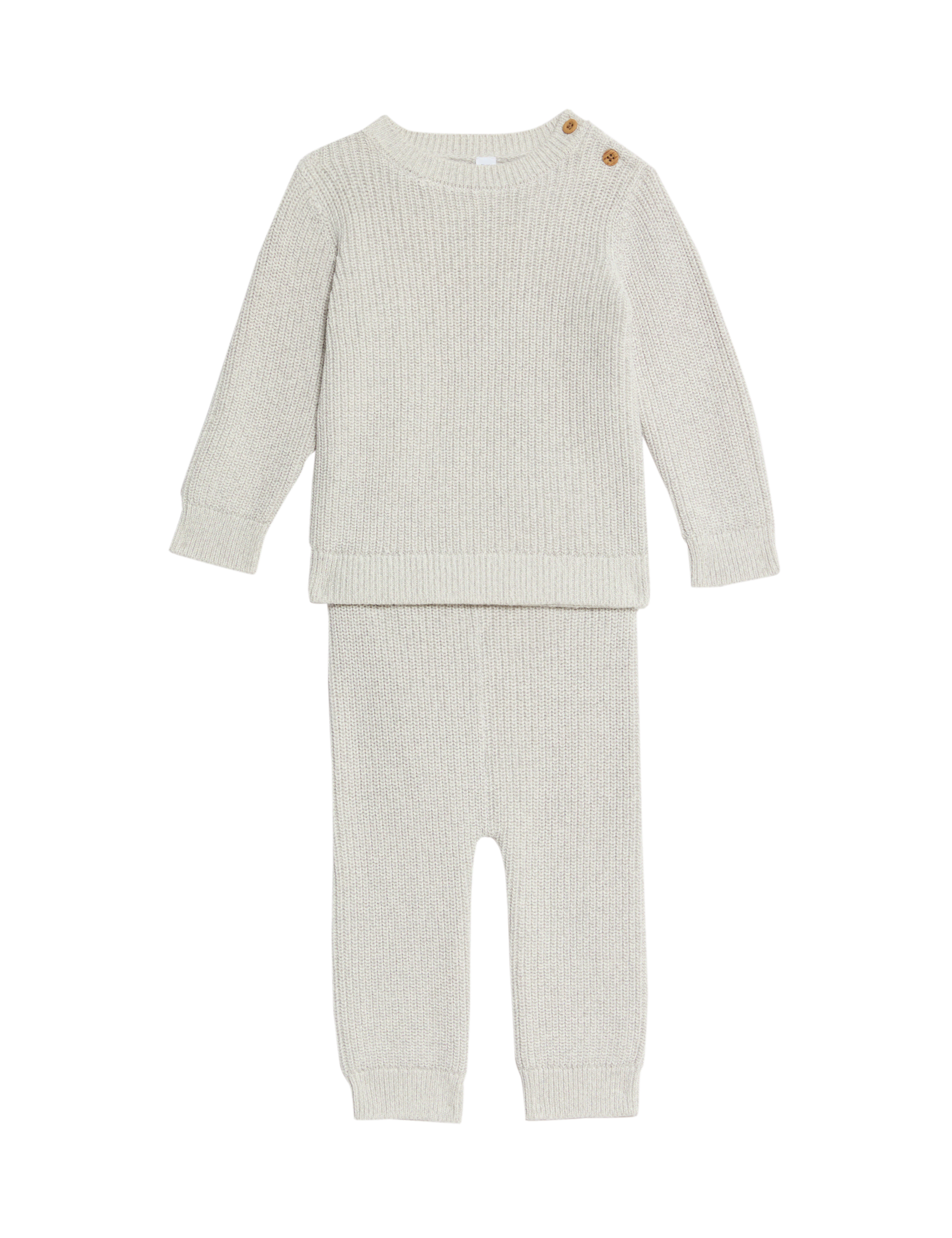 M&S Collection Boys Pure Cotton Knitted Top & Bottom Outfit (0-3 Yrs) - 12-18 - Grey, Grey