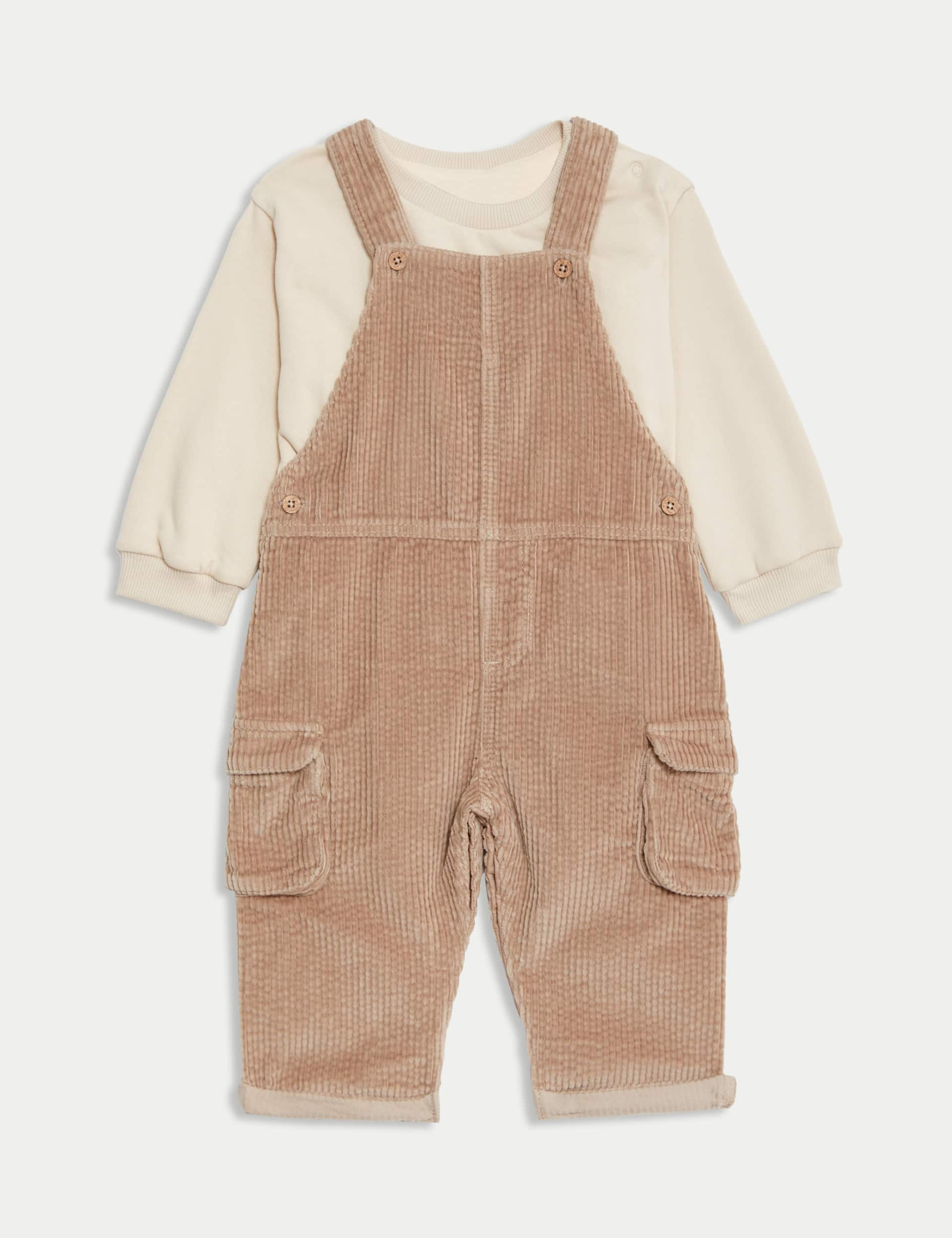 M&S Boys 2pc Corduroy Dungarees Outfit (0-3 Yrs) - 2-3Y - Brown, Brown