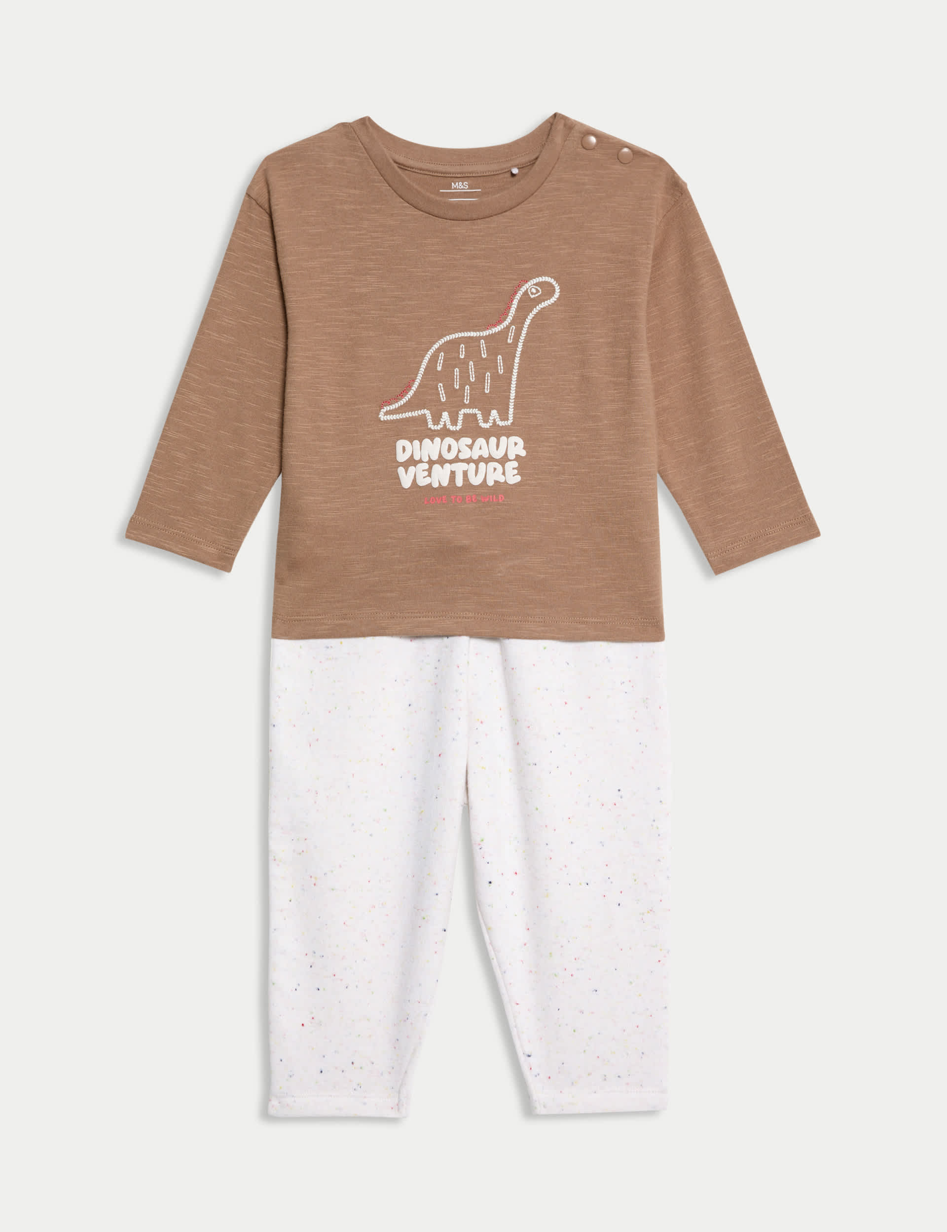 M&S Collection Boys 2pc Pure Cotton Dinosaur Outfit (0 Mnths - 3 Yrs) - 12-18 - Brown Mix, Brown Mix