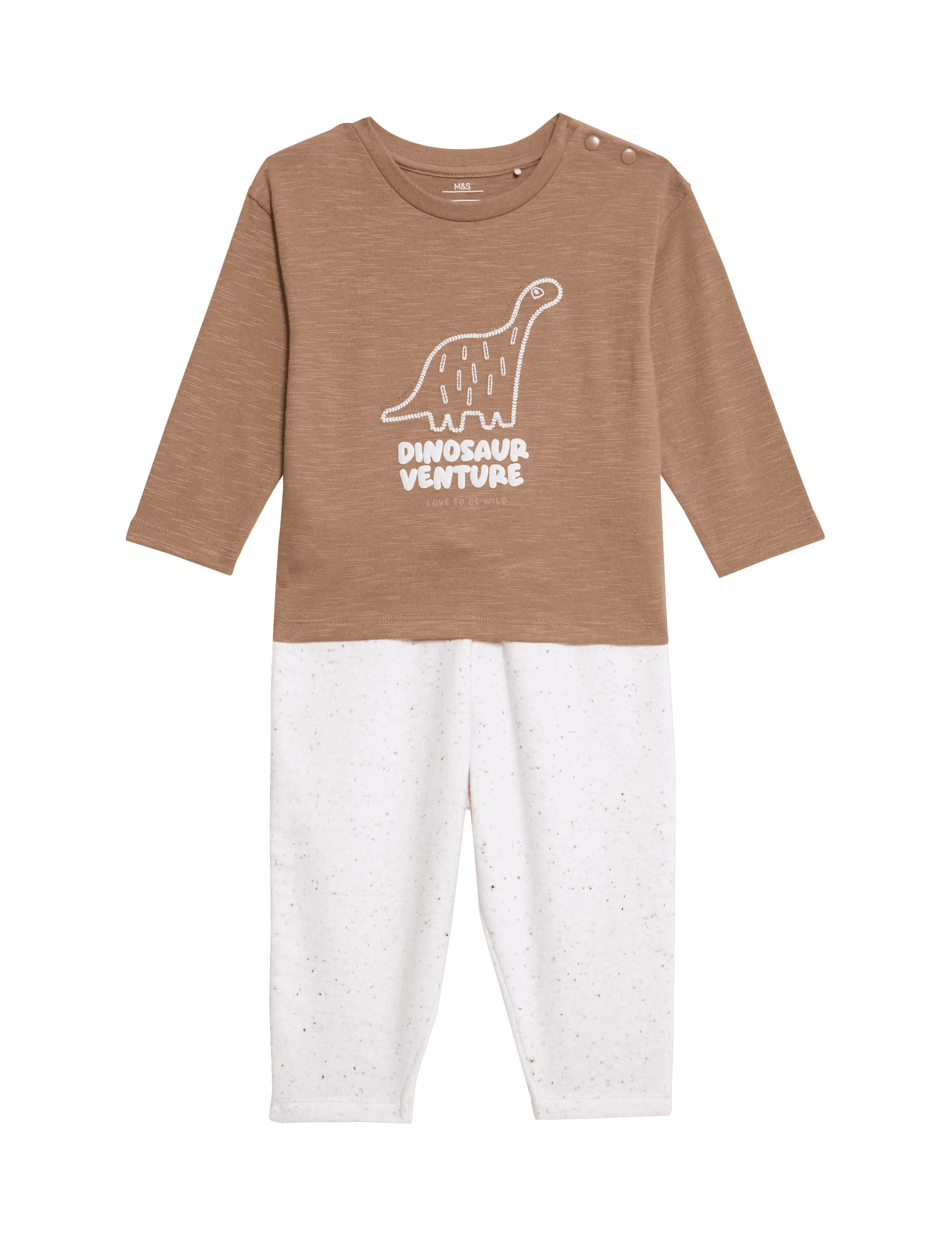 M&S Collection Boys 2pc Pure Cotton Dinosaur Outfit (0 Mnths - 3 Yrs) - 12-18 - Brown Mix, Brown Mix