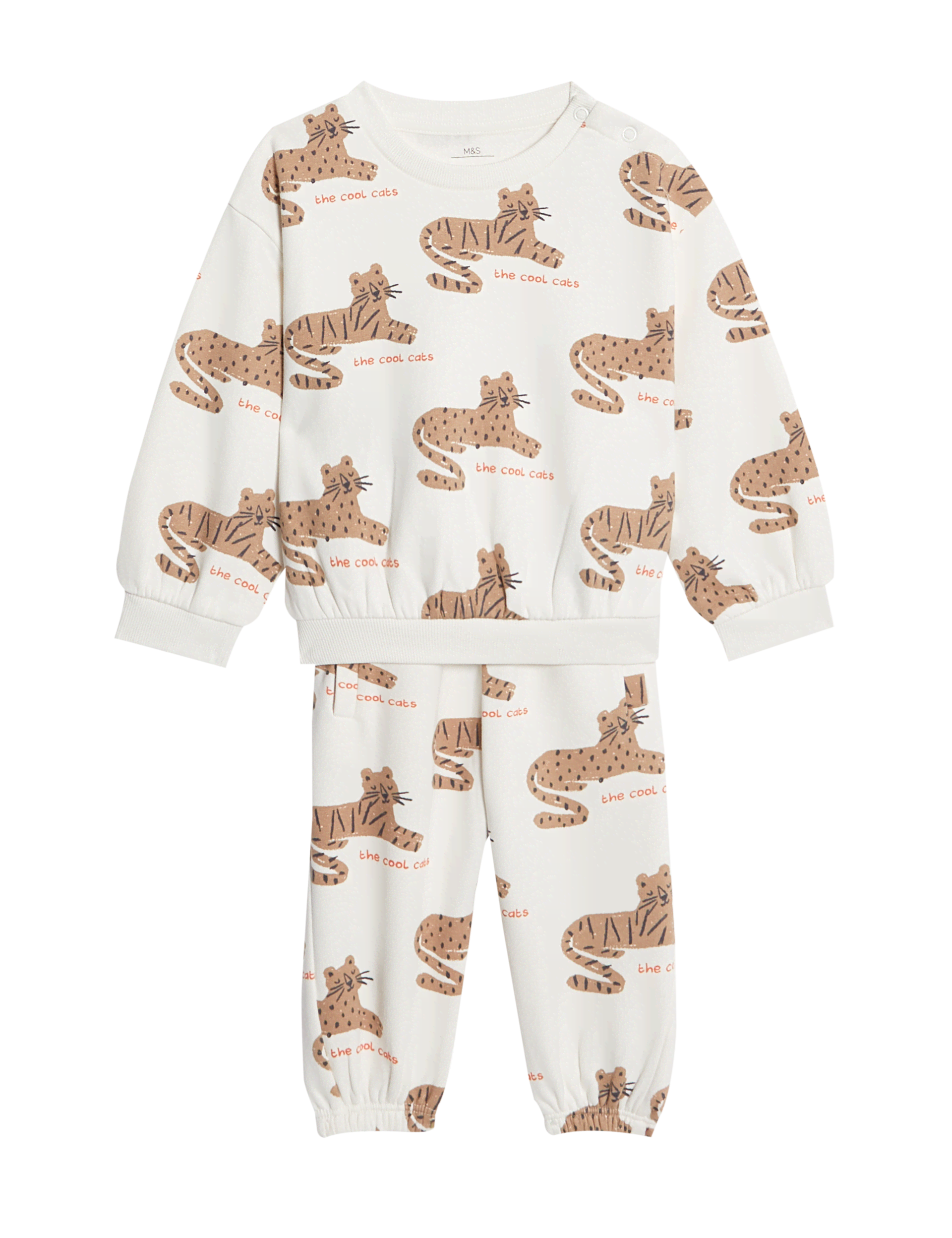 M&S Collection Boys 2pc Cotton Rich Leopard Outfit (0-3 Yrs) - 12-18 - Cream, Cream