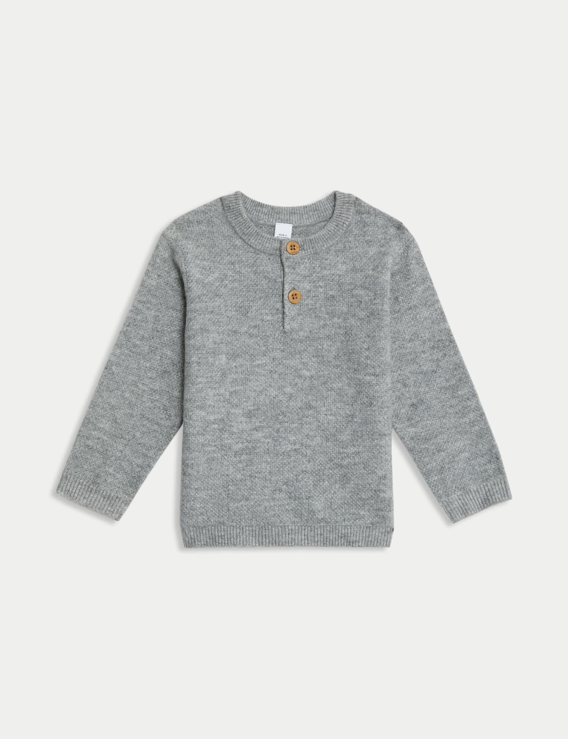 M&S Boys Knitted Button Jumper (0-3 Yrs) - 12-18 - Grey Marl, Grey Marl