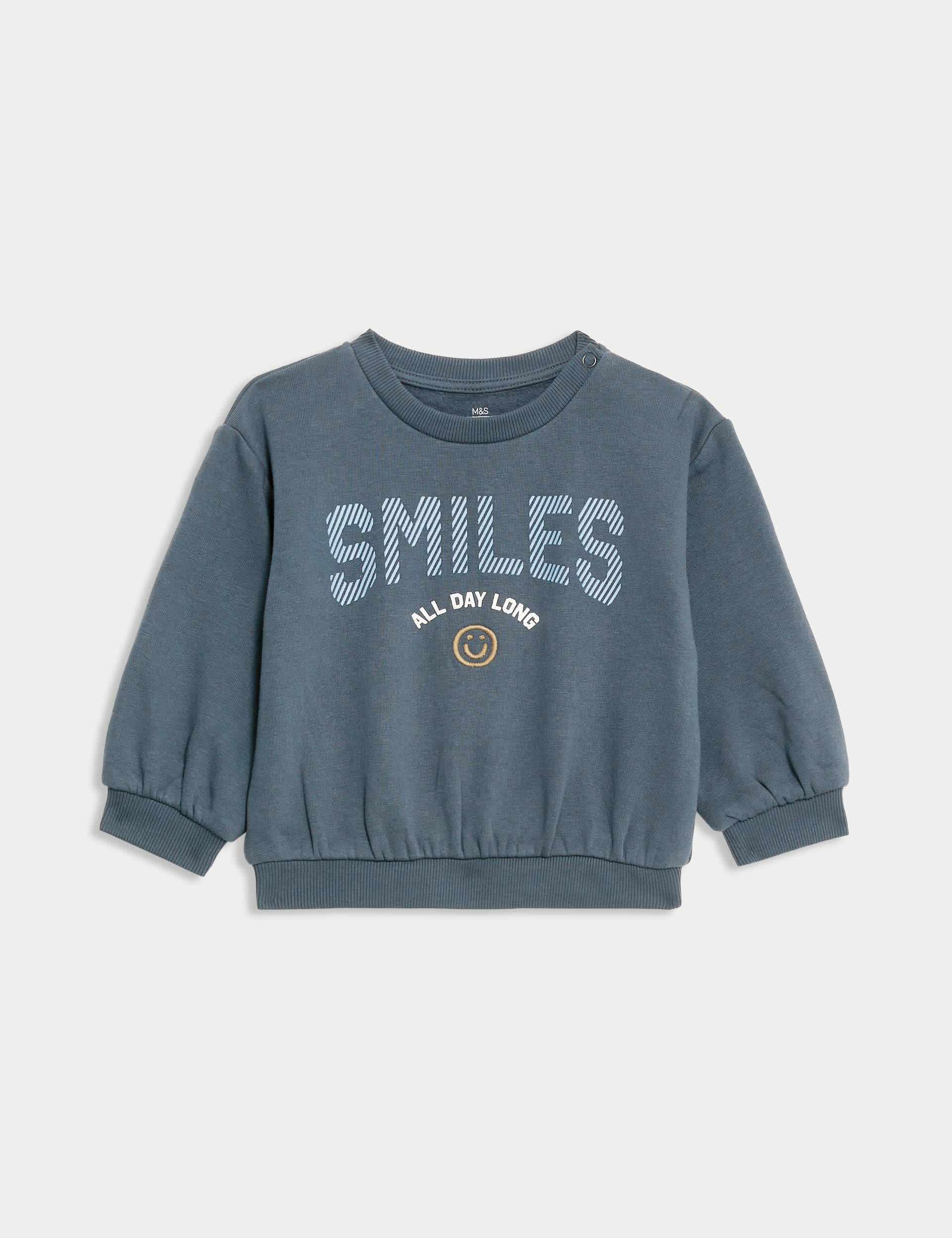 M&S Boys Cotton Rich Smiles Slogan Sweatshirt (0-3 Yrs) - 6-9 M - Charcoal, Charcoal