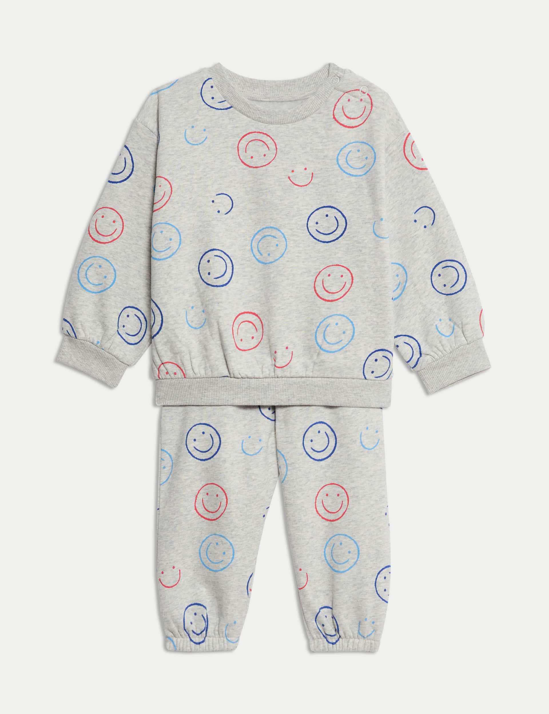 M&S Collection Boys Cotton Rich SmileyWorld Top & Bottom Outfit (0-3 Yrs) - 12-18 - Grey Marl, Grey