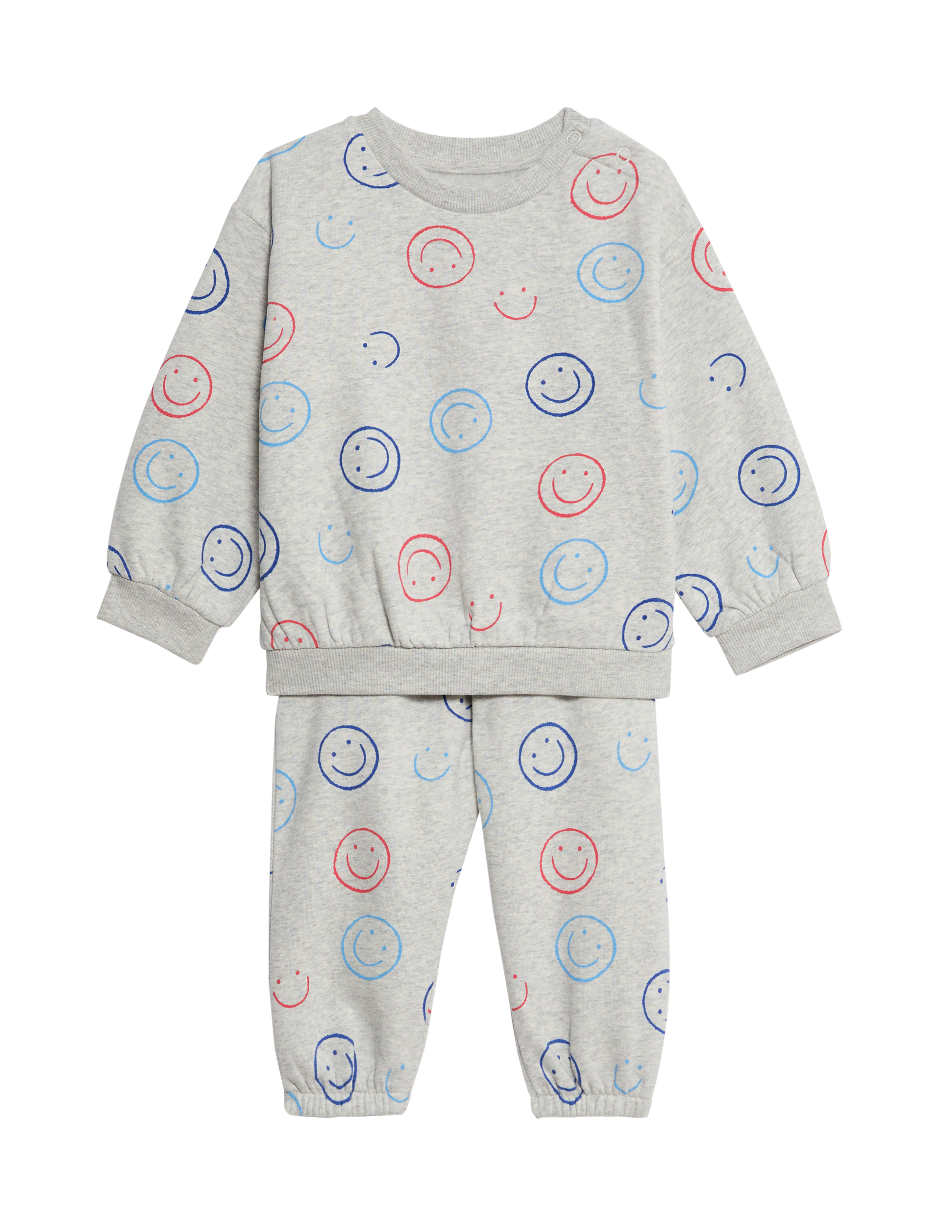 M&S Collection Boys Cotton Rich SmileyWorld Top & Bottom Outfit (0-3 Yrs) - 12-18 - Grey Marl, Grey