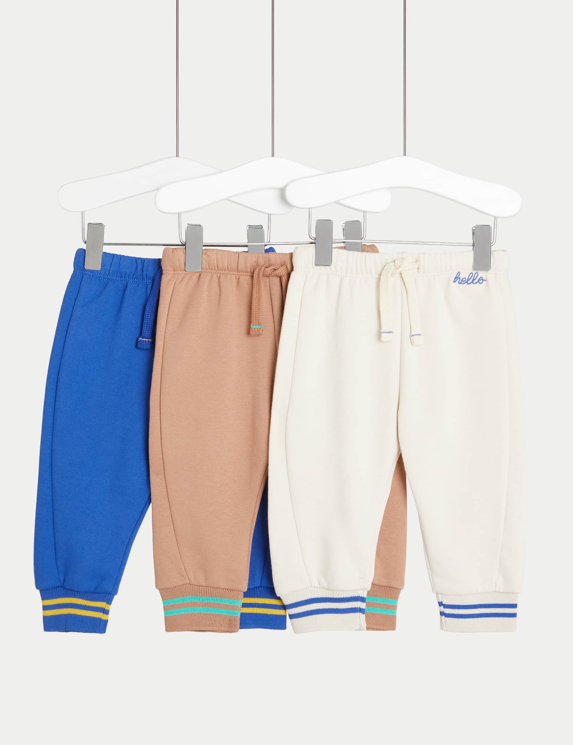M&S Boys 3pk Striped Cuff Joggers (0-3 Yrs)