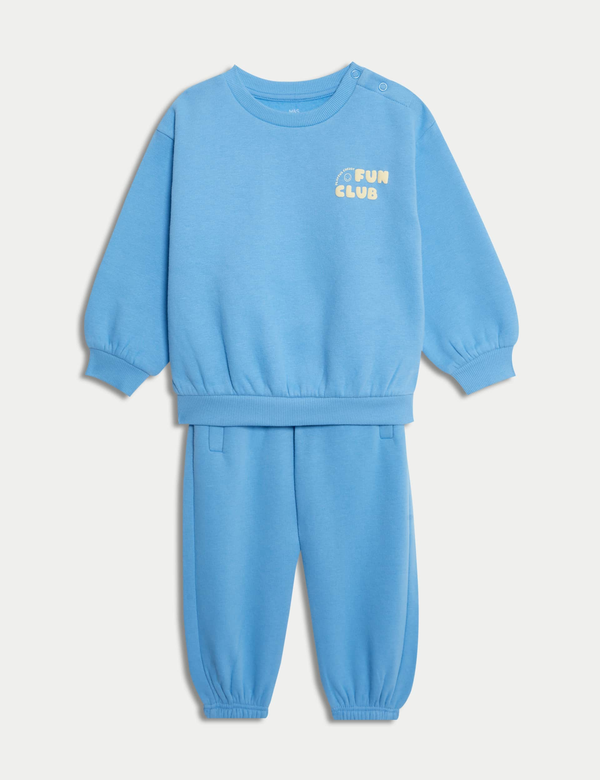 M&S Collection Boys Cotton Rich Fun Club Top & Bottom Outfit (0-3 Yrs) - 12-18 - Blue, Blue