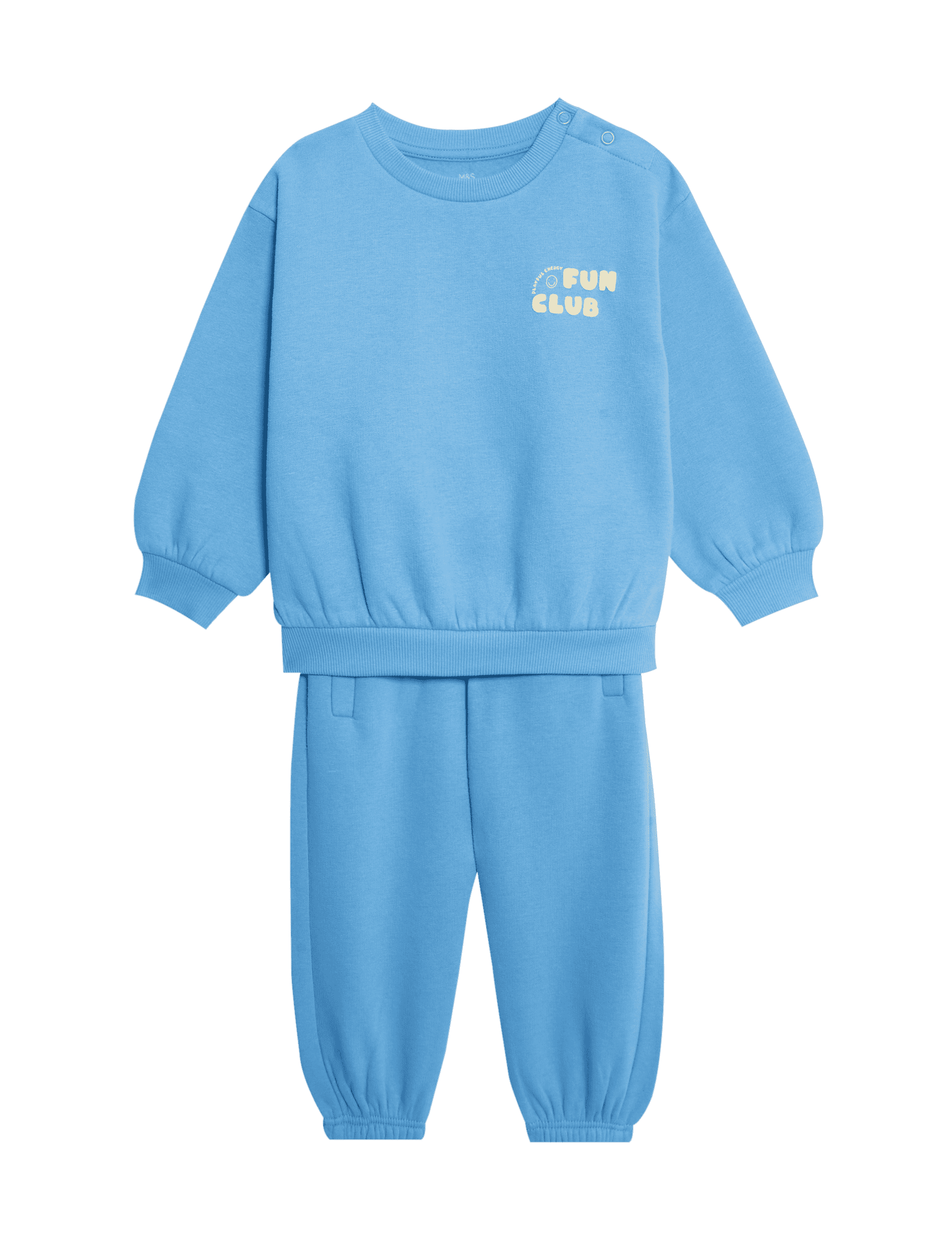 M&S Collection Boys Cotton Rich Fun Club Top & Bottom Outfit (0-3 Yrs) - 12-18 - Blue, Blue