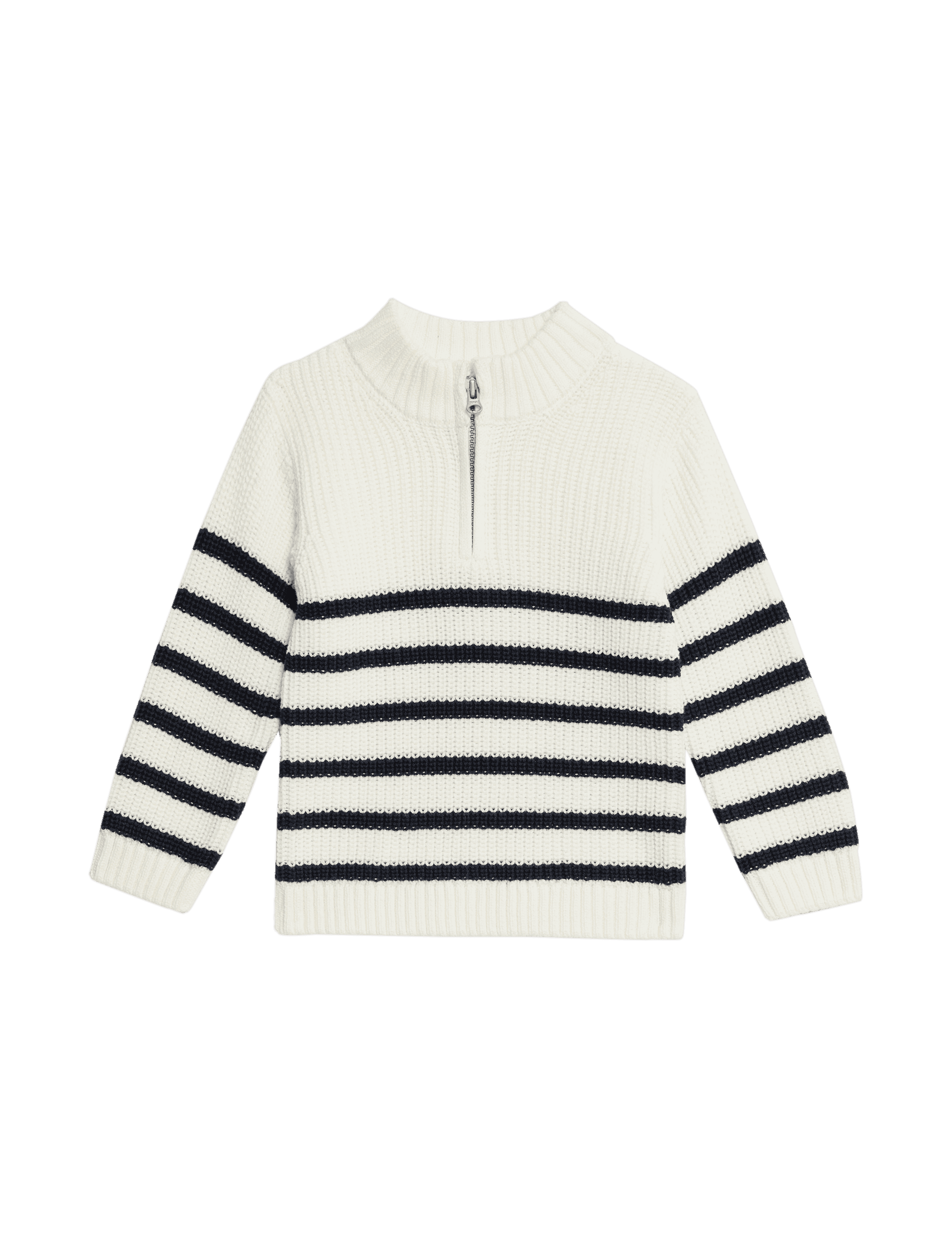 M&S Collection Boys Pure Cotton Half Zip Knitted Jumper (0-3 Yrs) - 12-18 - Cream Mix, Cream Mix,Nav