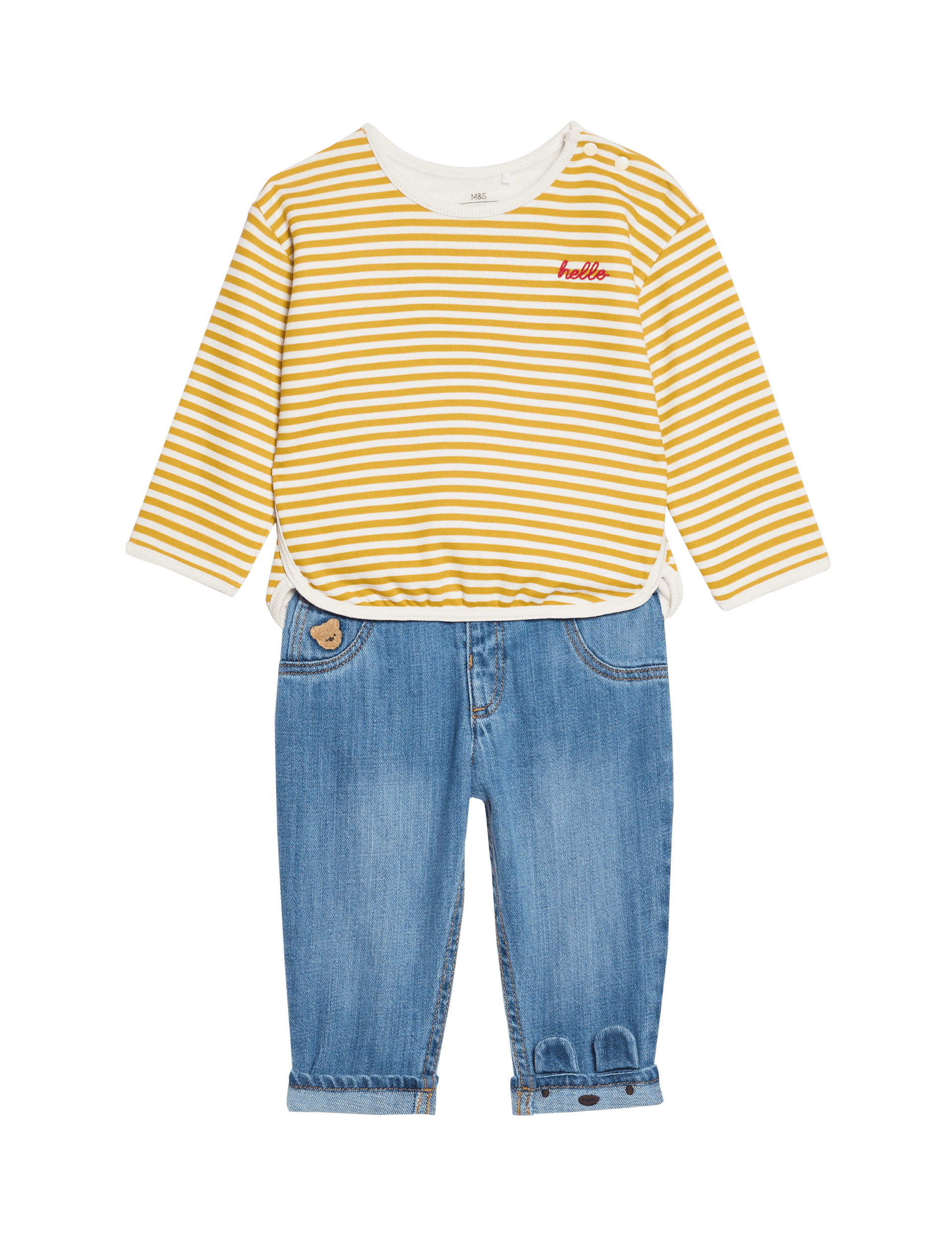 M&S Collection Boys 2pc Cotton Rich Top & Bottom Outfit (0-8 Yrs) - 12-18 - Yellow Mix, Yellow Mix