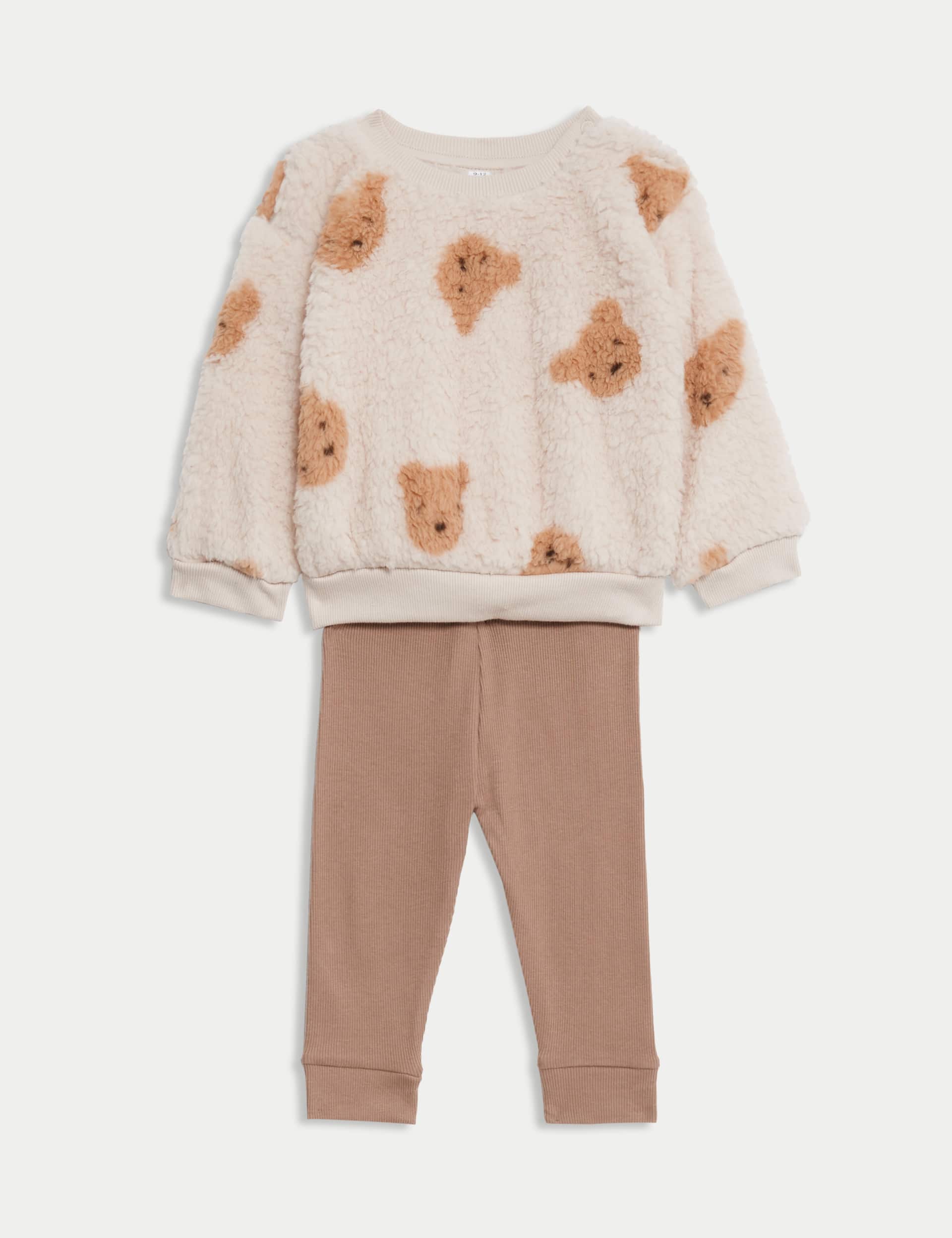 M&S Boys Borg Bear Top & Leggings Outfit (0-3 Yrs)