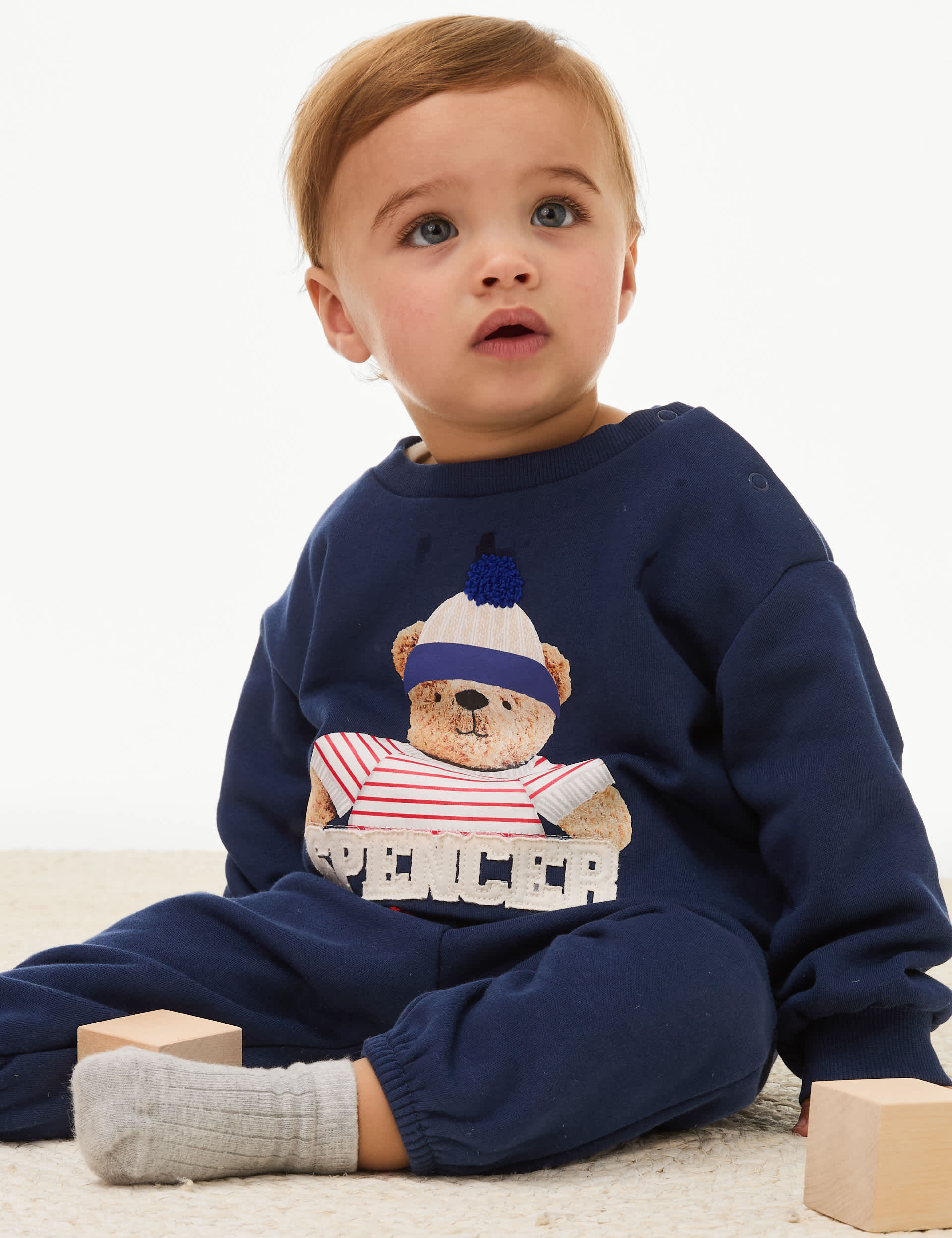 Boys Cotton Rich Spencer Bear Outfit (0-3 Yrs) - 12-18 - Navy, Navy