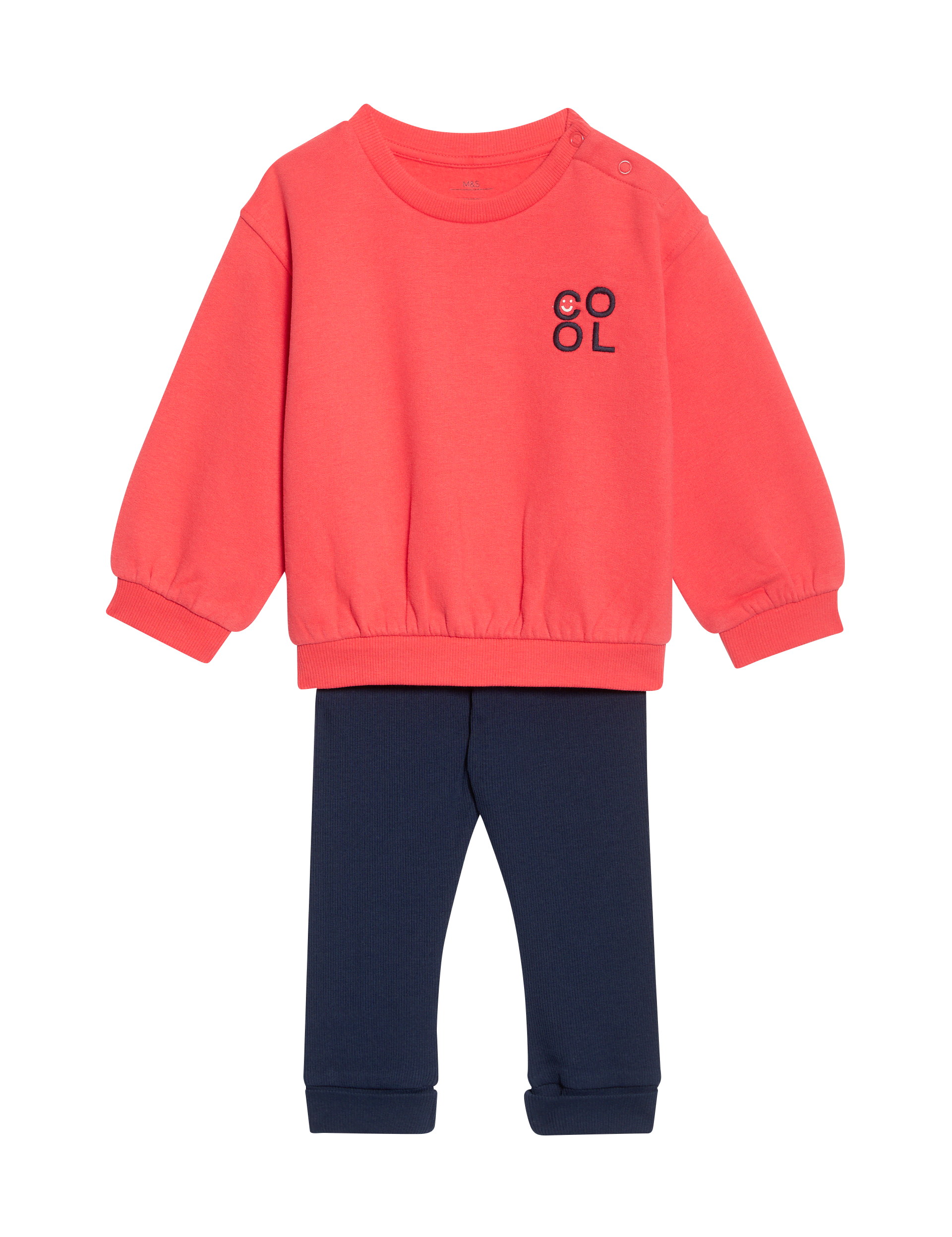 M&S Collection Boys 2pc Cotton Rich Top & Bottom Outfit (0-3 Yrs) - 12-18 - Red Mix, Red Mix