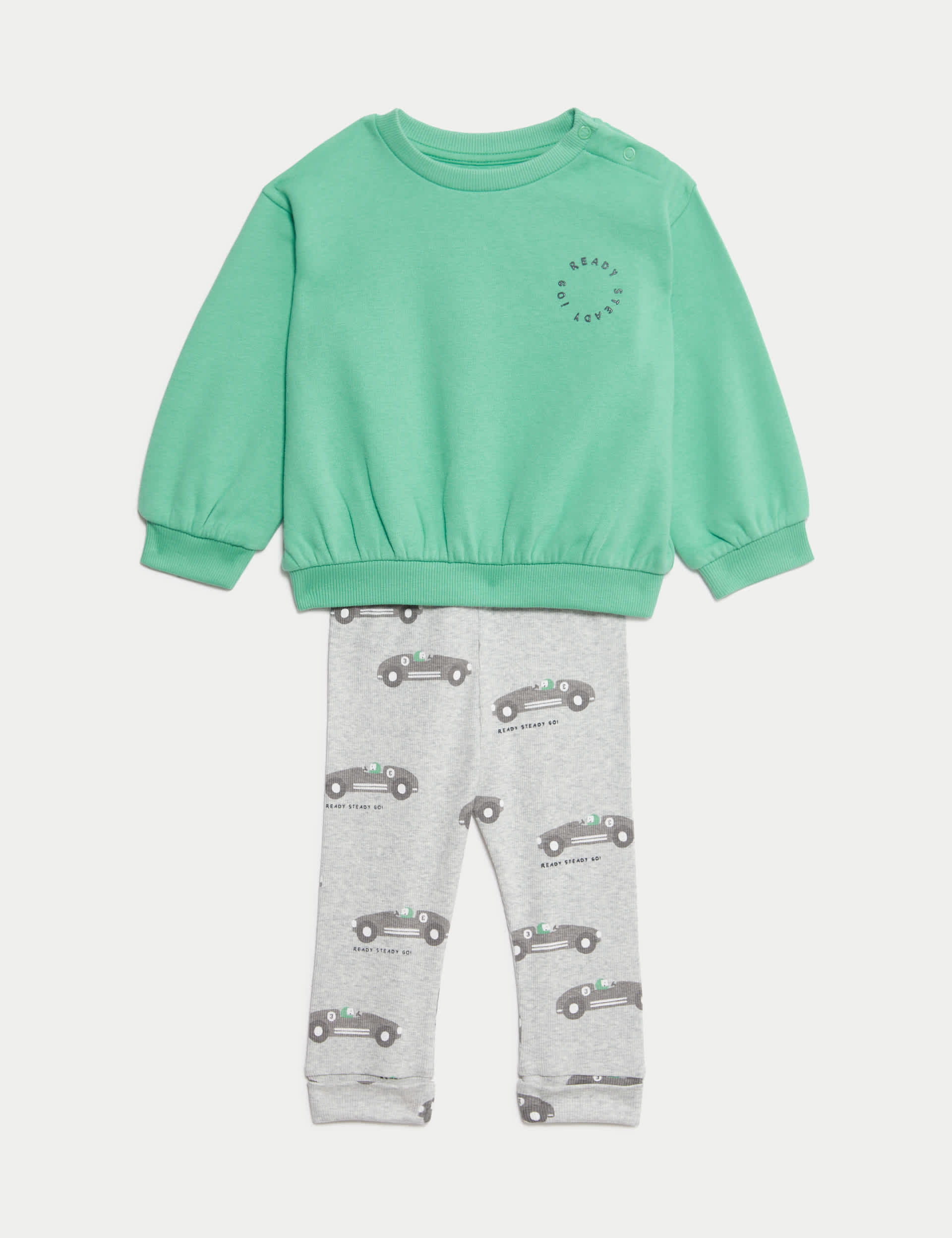 M&S Collection Boys 2pc Cotton Rich Top & Bottom Outfit (0-3 Yrs) - 12-18 - Green Mix, Green Mix