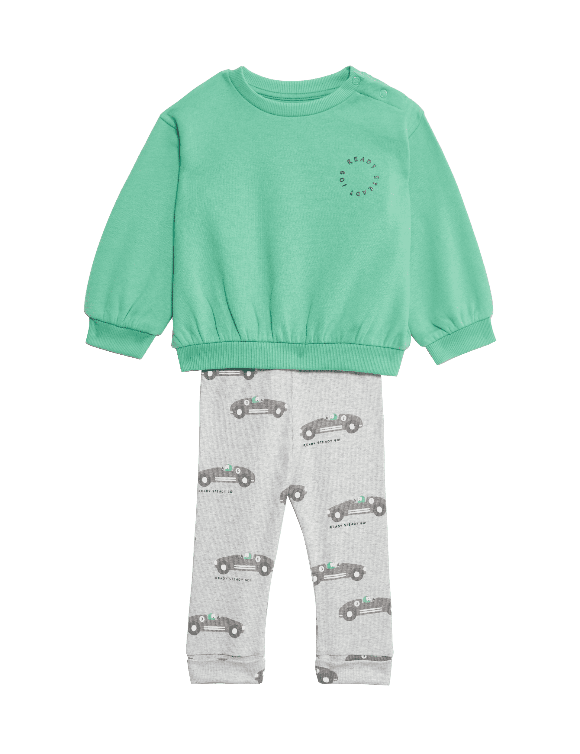 M&S Collection Boys 2pc Cotton Rich Top & Bottom Outfit (0-3 Yrs) - 12-18 - Green Mix, Green Mix