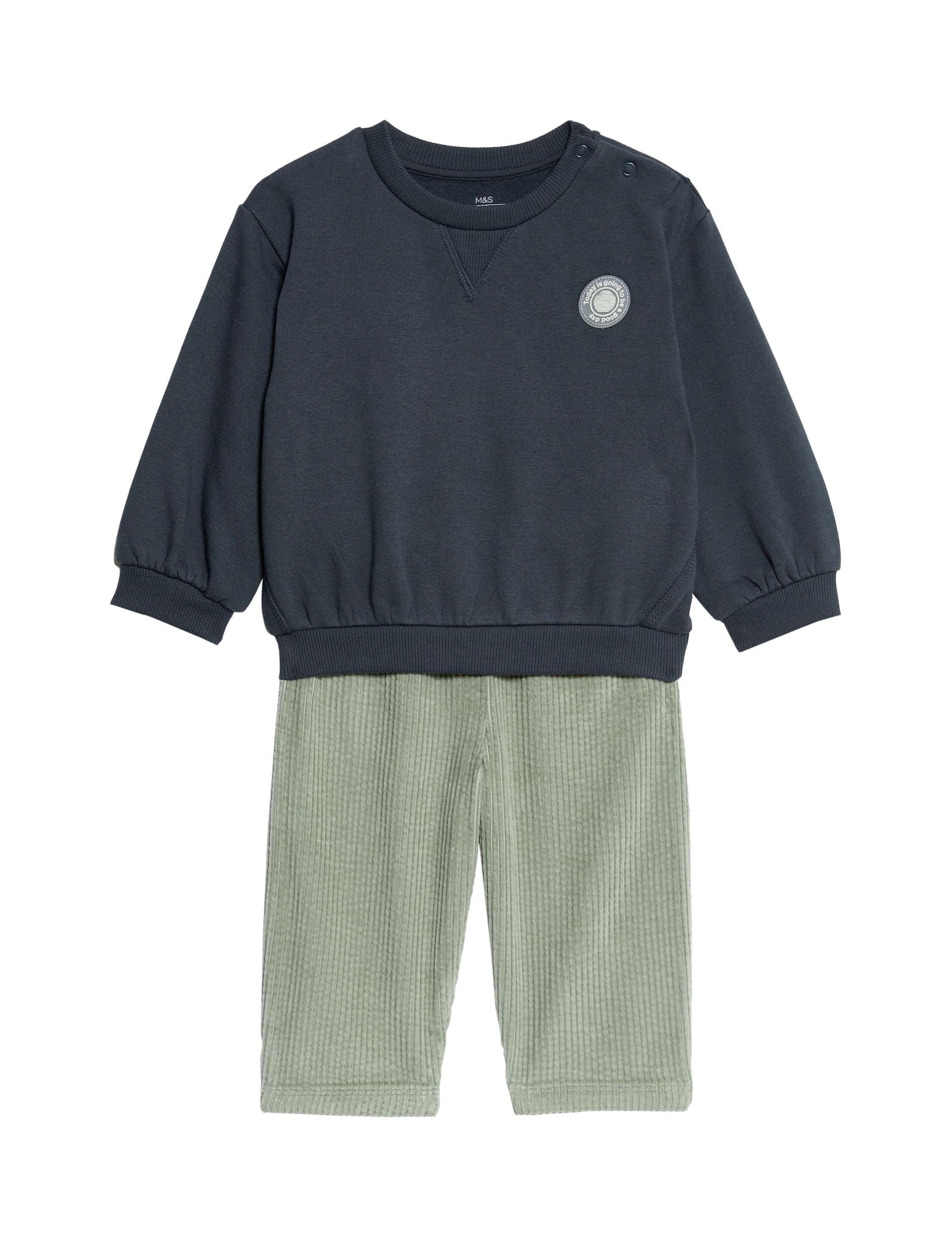 M&S Collection Boys 2pc Sweatshirt & Cord Trousers Outfit (0-8 Yrs) - 12-18 - Multi, Multi