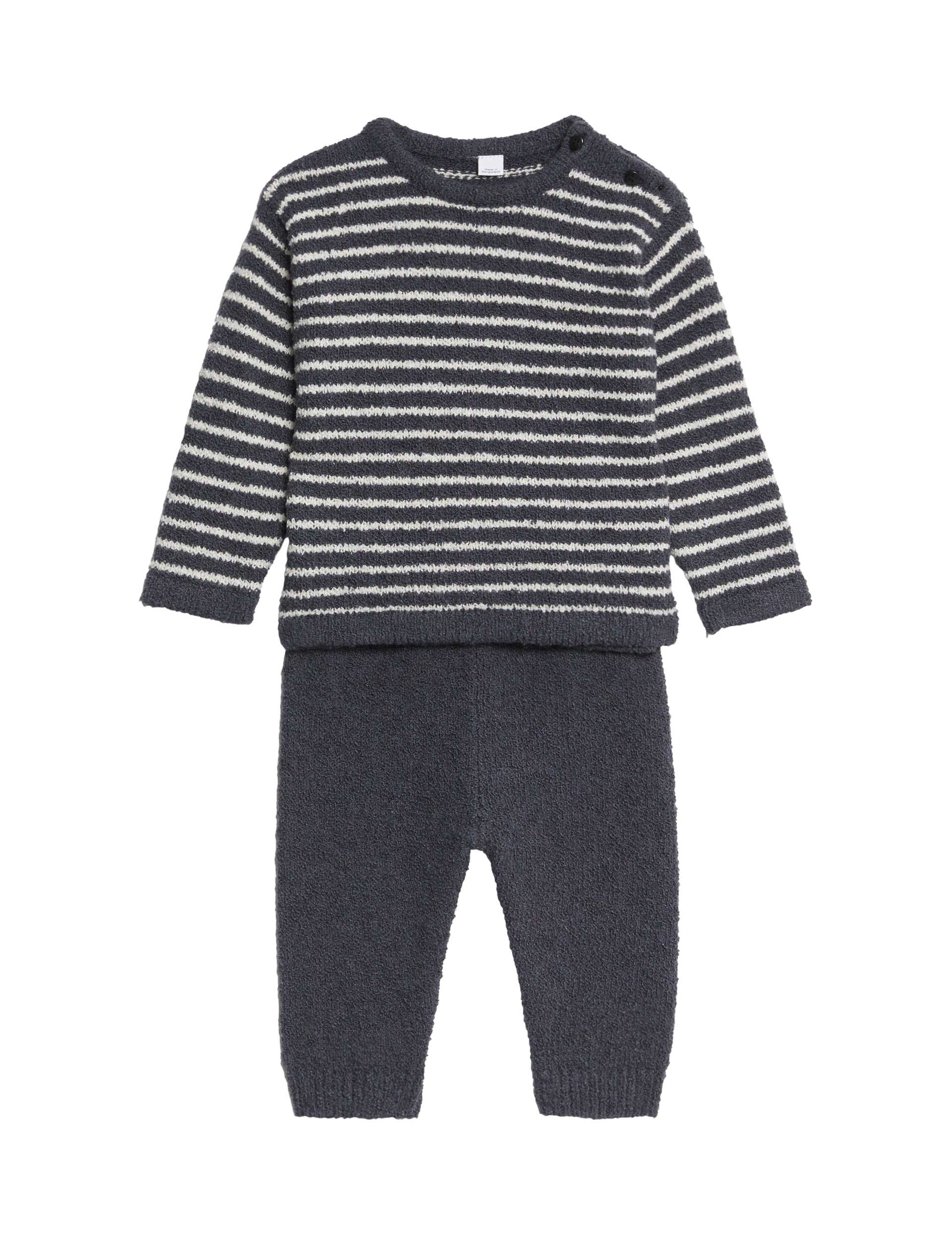 M&S Collection Boys 2pc Cotton RIch Striped Boucl Knitted Outfit (0-3 Yrs) - 3-6 M - Charcoal Mix, 