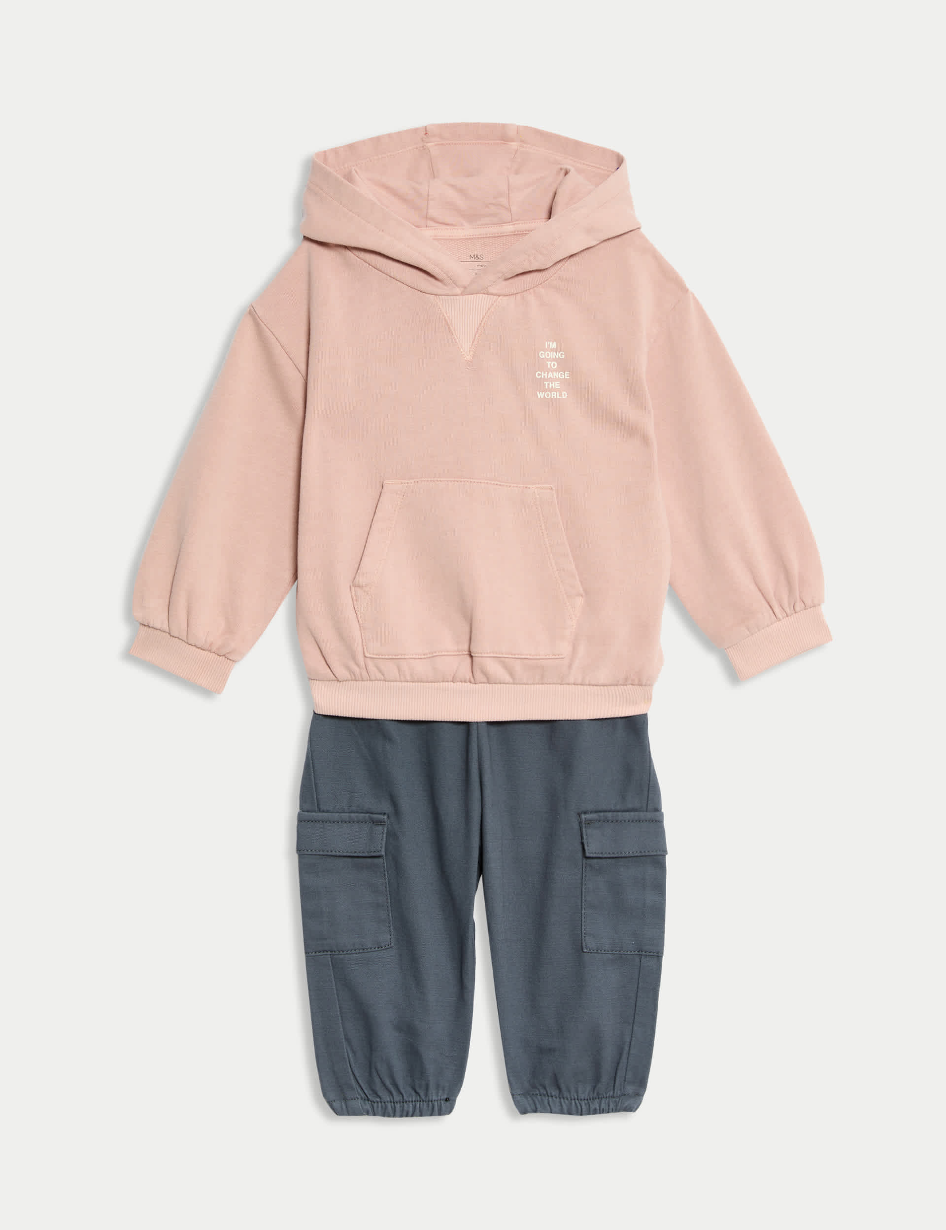 M&S Collection Boys 2pc Hoodie & Cargo Trousers Outfit (0-8 Yrs) - 12-18 - Pink Mix, Pink Mix