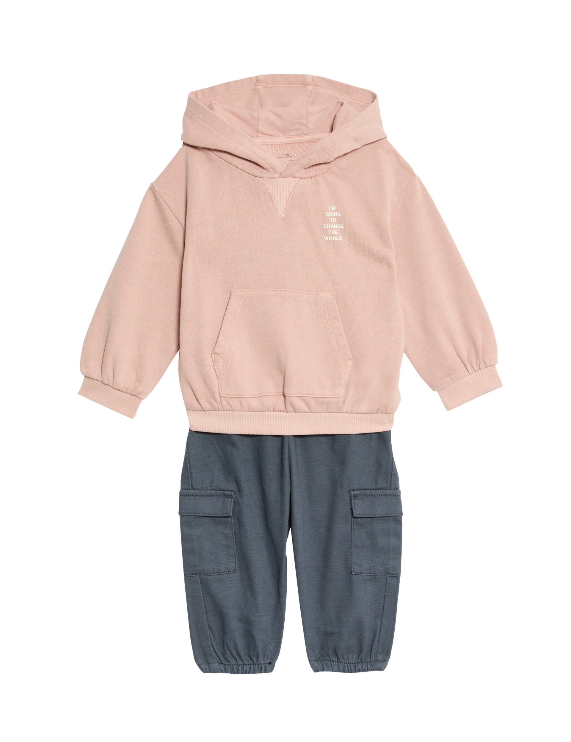 M&S Collection Boys 2pc Hoodie & Cargo Trousers Outfit (0-8 Yrs) - 12-18 - Pink Mix, Pink Mix