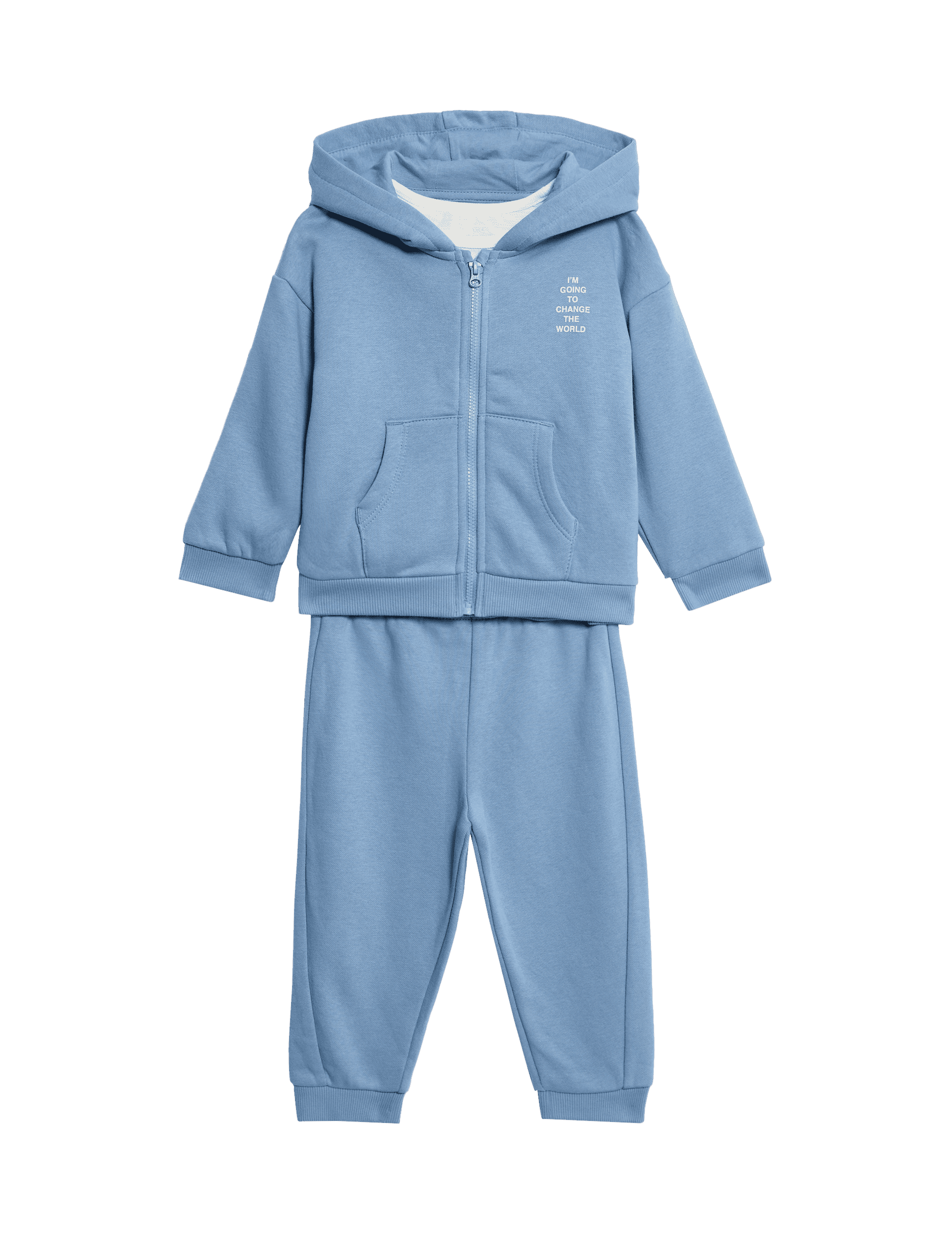 M&S Collection Boys 3pc Hoodie, Top & Joggers Outfit (0-8 Yrs) - 0-3 M - Blue, Blue