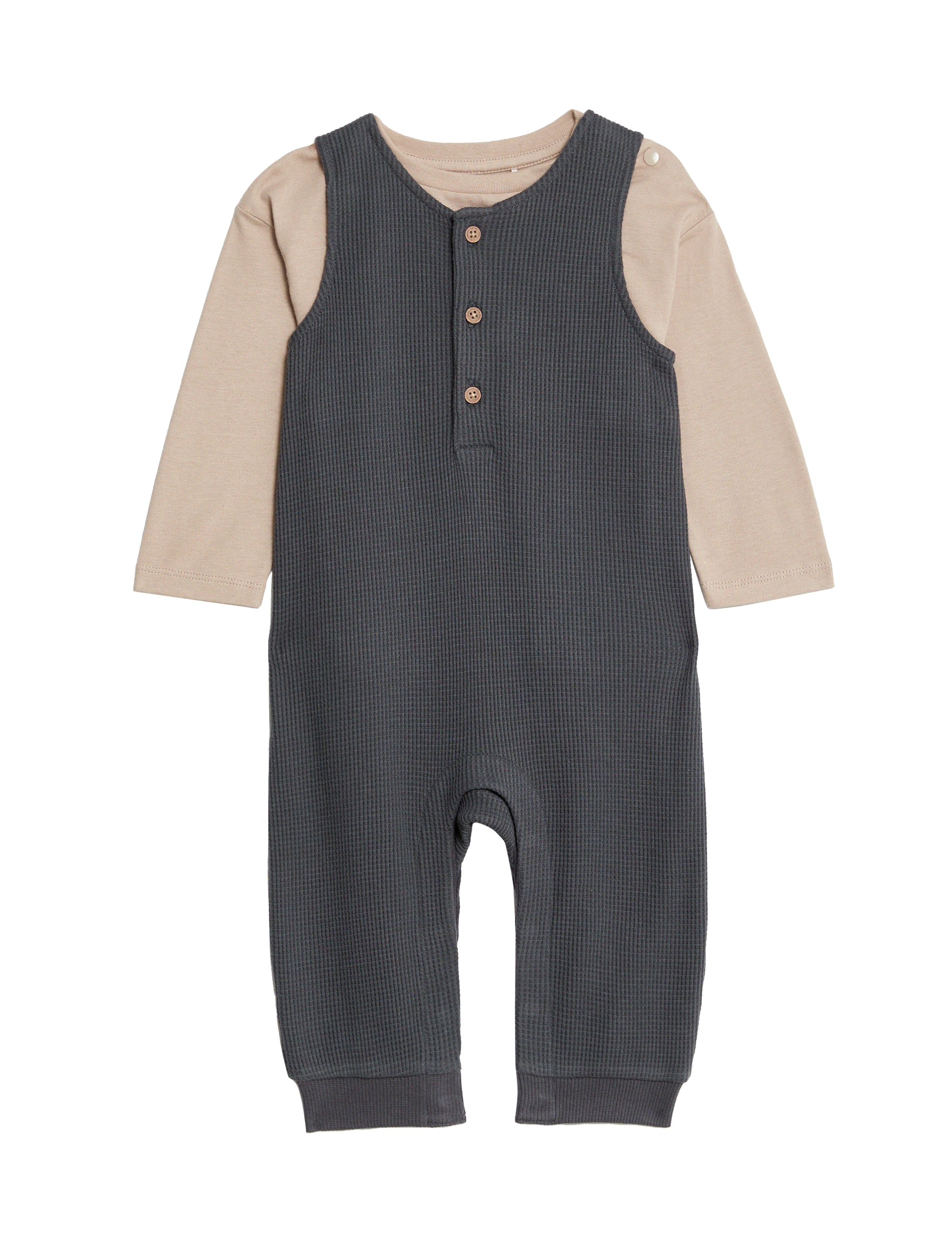 M&S Collection Boys 2pc Cotton Rich Dungarees Outfit (0-3 Yrs) - 6-9 M - Charcoal, Charcoal