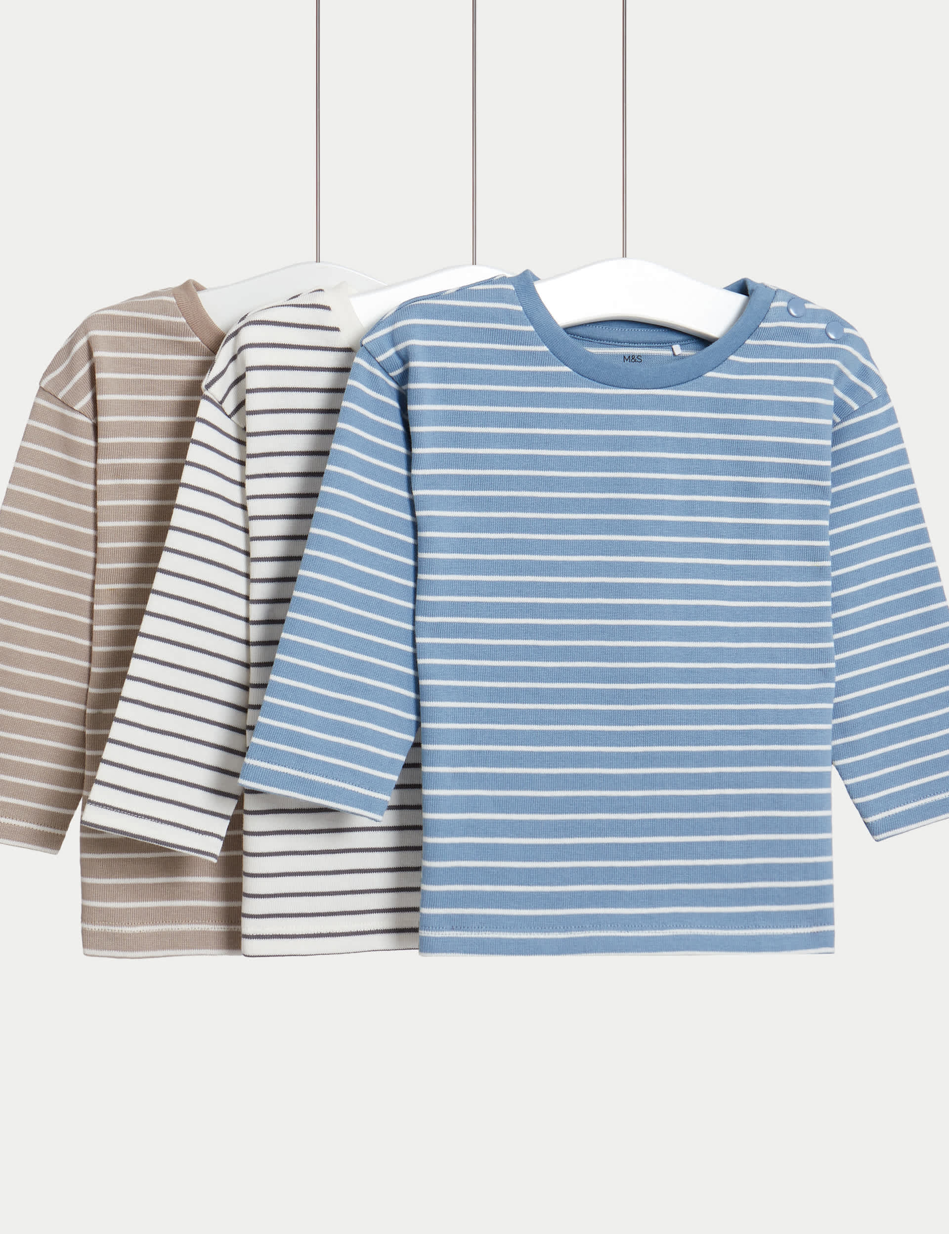 M&S Boys 3pk Pure Cotton Striped Tops (0-8 Yrs) - 12-18 - Multi, Multi