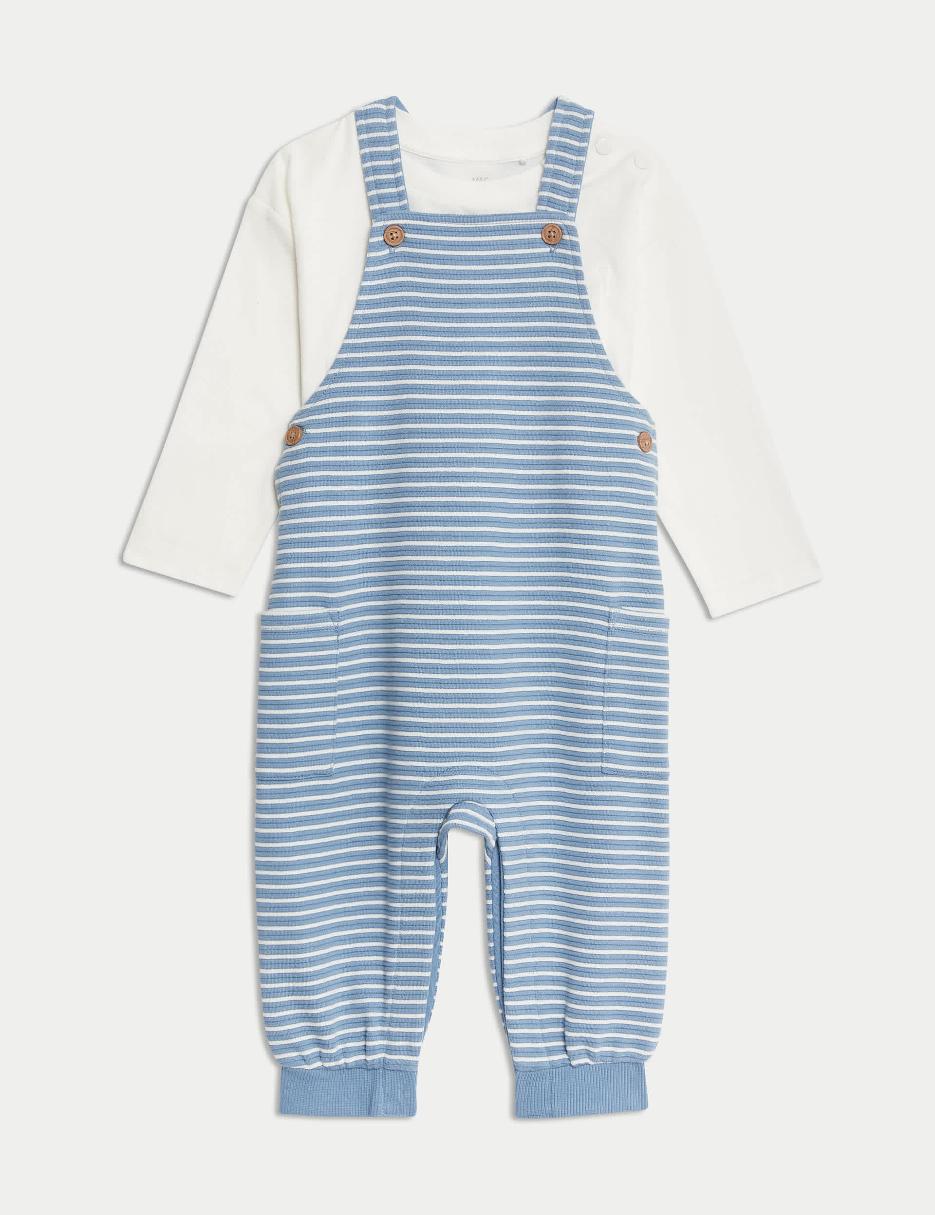 M&S Boys 2pc Pure Cotton Striped Outfit (0-3 Yrs) - 18-24 - Blue Mix, Blue Mix