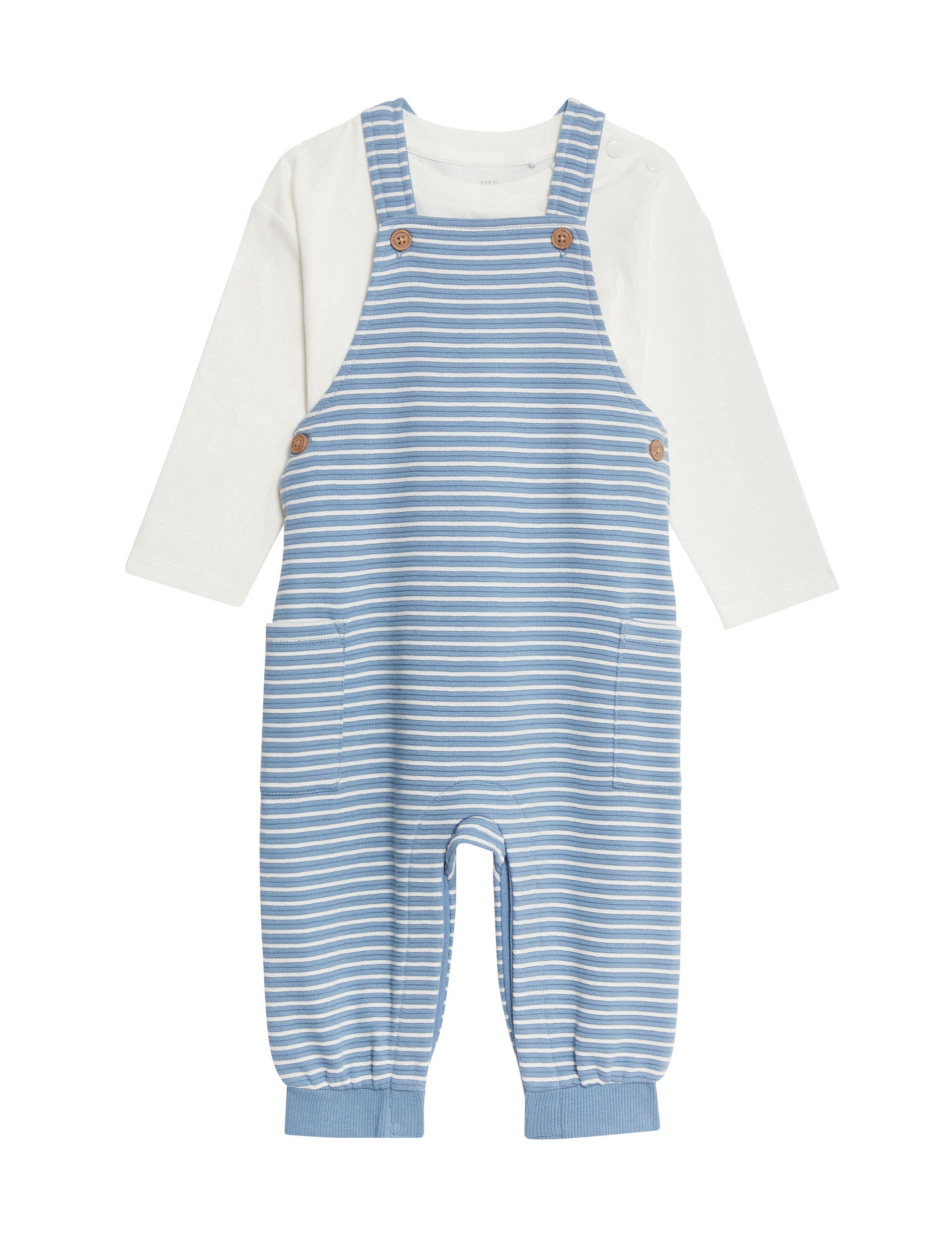 M&S Collection Boys 2pc Pure Cotton Striped Outfit (0-3 Yrs) - 12-18 - Blue Mix, Blue Mix