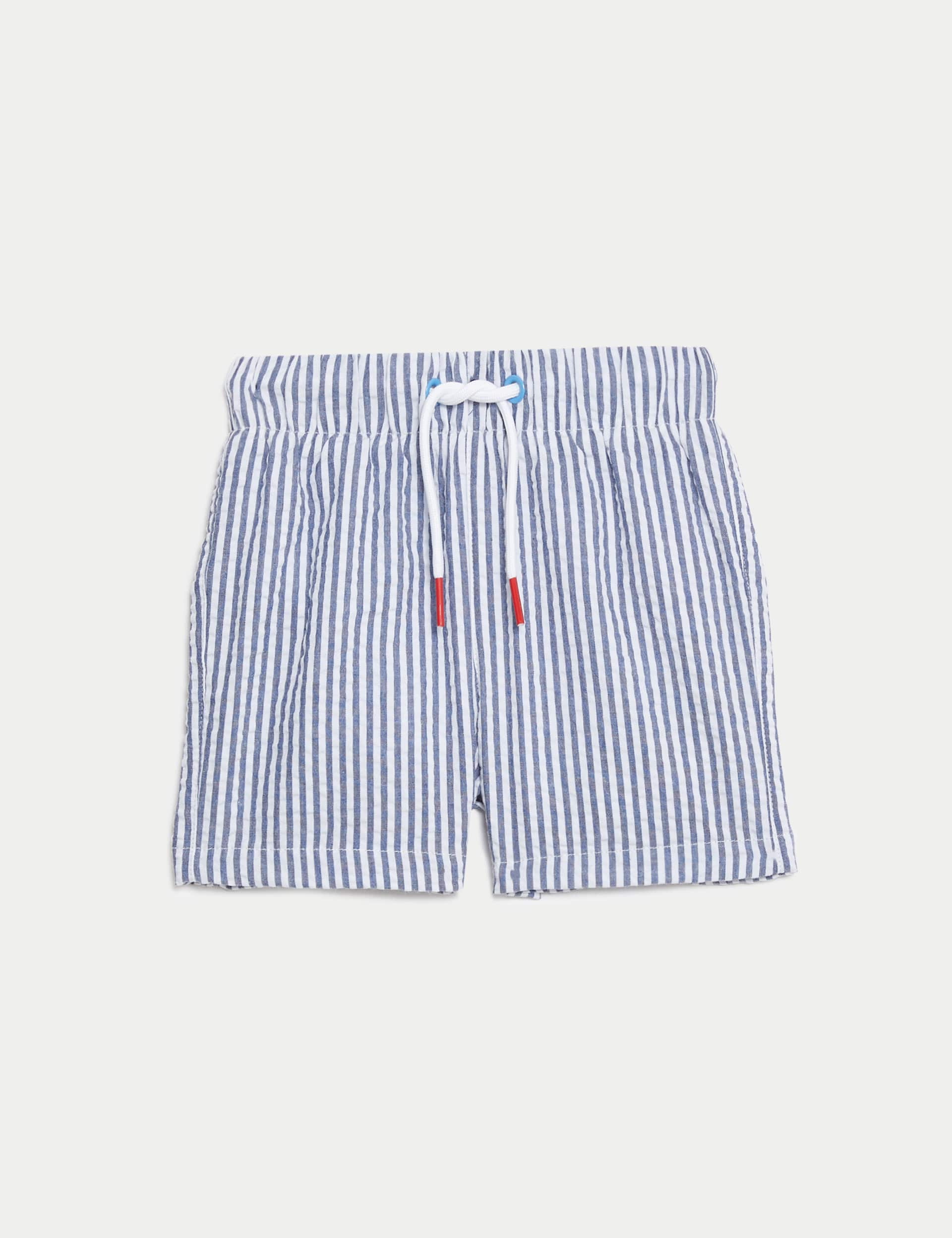 M&S Boys Cotton Blend Striped Swim Shorts (0-3 Yrs) - 9-12M - Navy Mix, Navy Mix