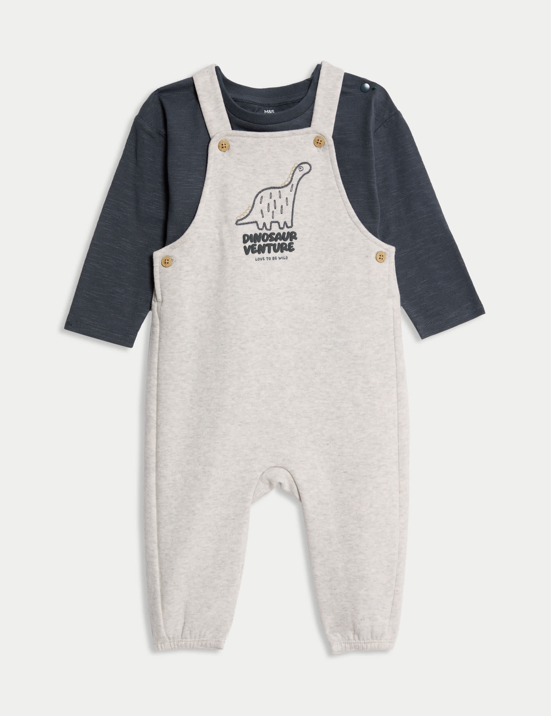 M&S Collection Boys 2pc Cotton Rich Top & Bottom Outfit (0-3 Yrs) - 12-18 - Grey Marl, Grey Marl