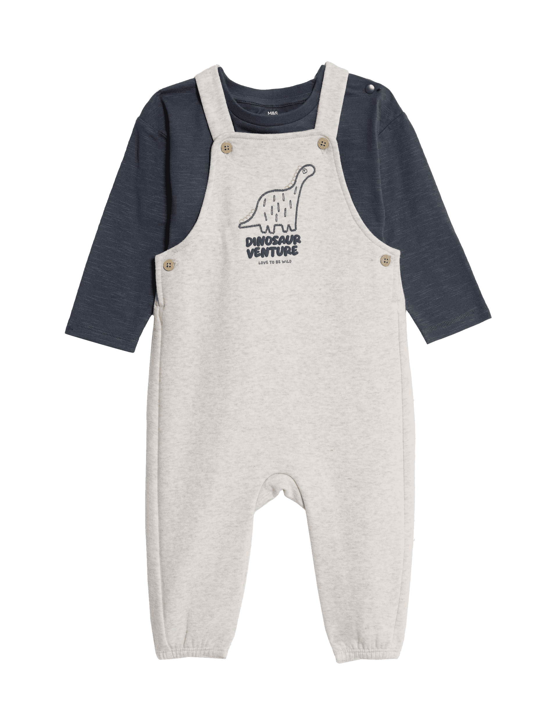 M&S Collection Boys 2pc Cotton Rich Top & Bottom Outfit (0-3 Yrs) - 12-18 - Grey Marl, Grey Marl