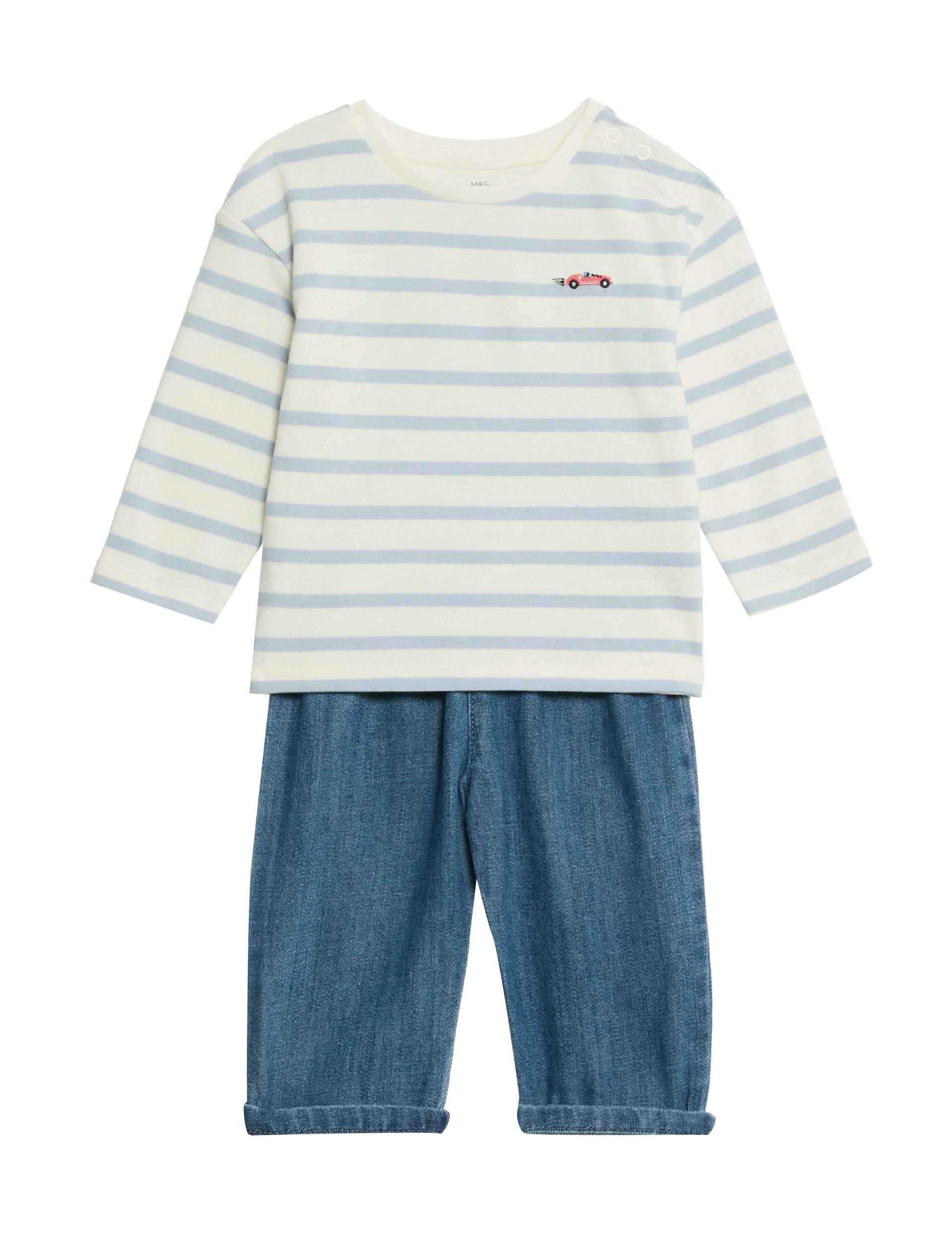 M&S Collection Boys 2pc Striped Top & Bottom Outfit (0-6 Yrs) - 5-6Y - Blue Mix, Blue Mix