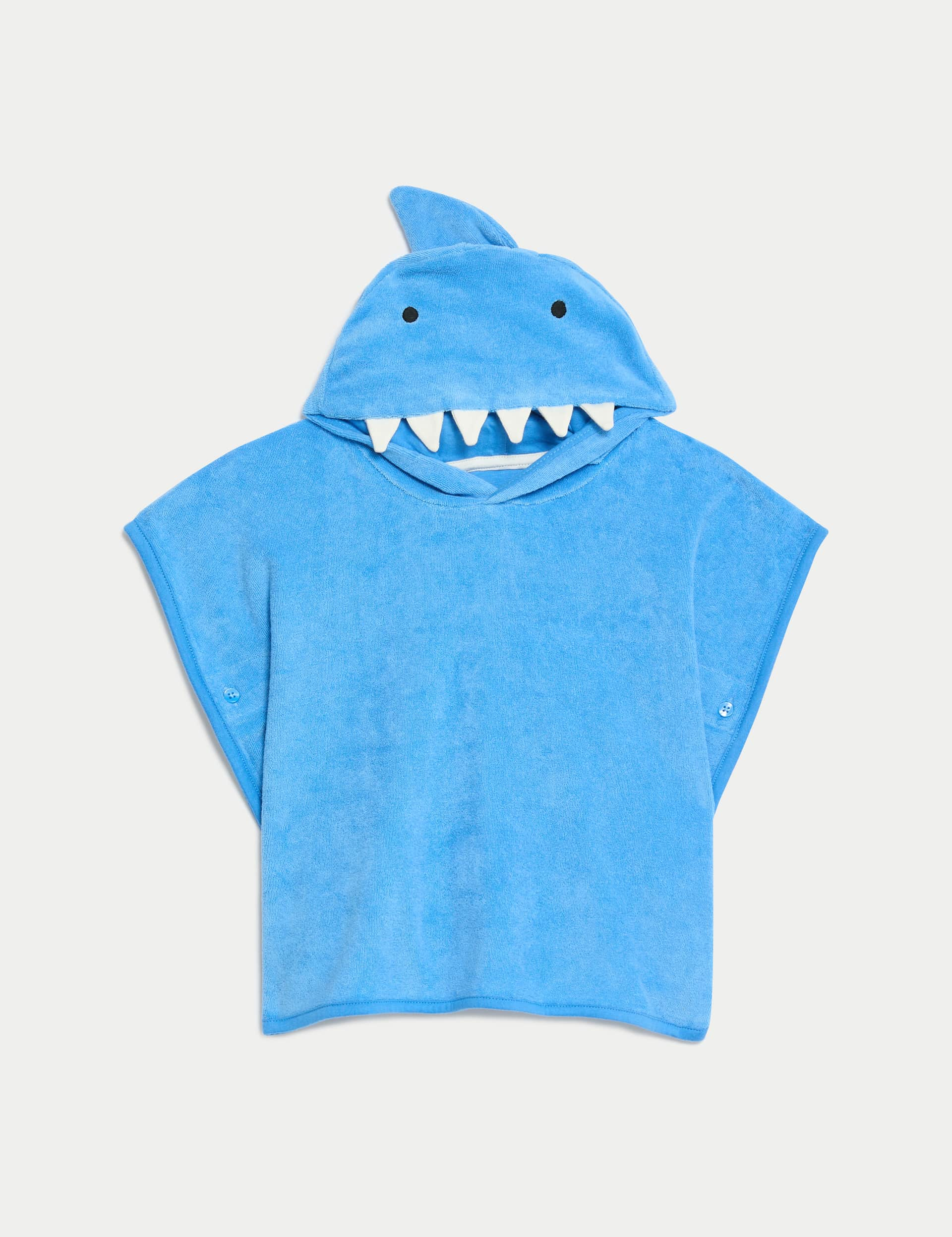 M&S Boys Cotton Rich Towelling Shark Poncho (0-3 Yrs) - 12-18 - Blue Mix, Blue Mix