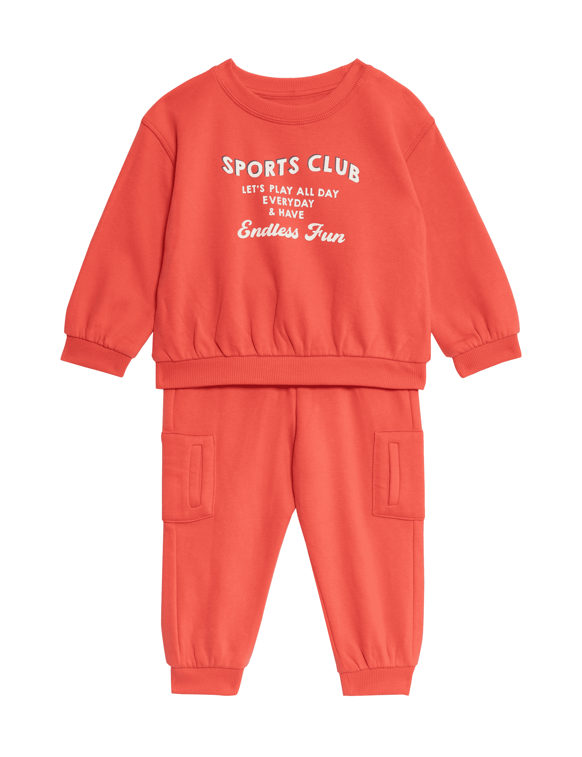 M&S Collection Boys 2pc Cotton Rich Sports Club Slogan Outfit (0-6 Yrs) - 12-18 - Red, Red