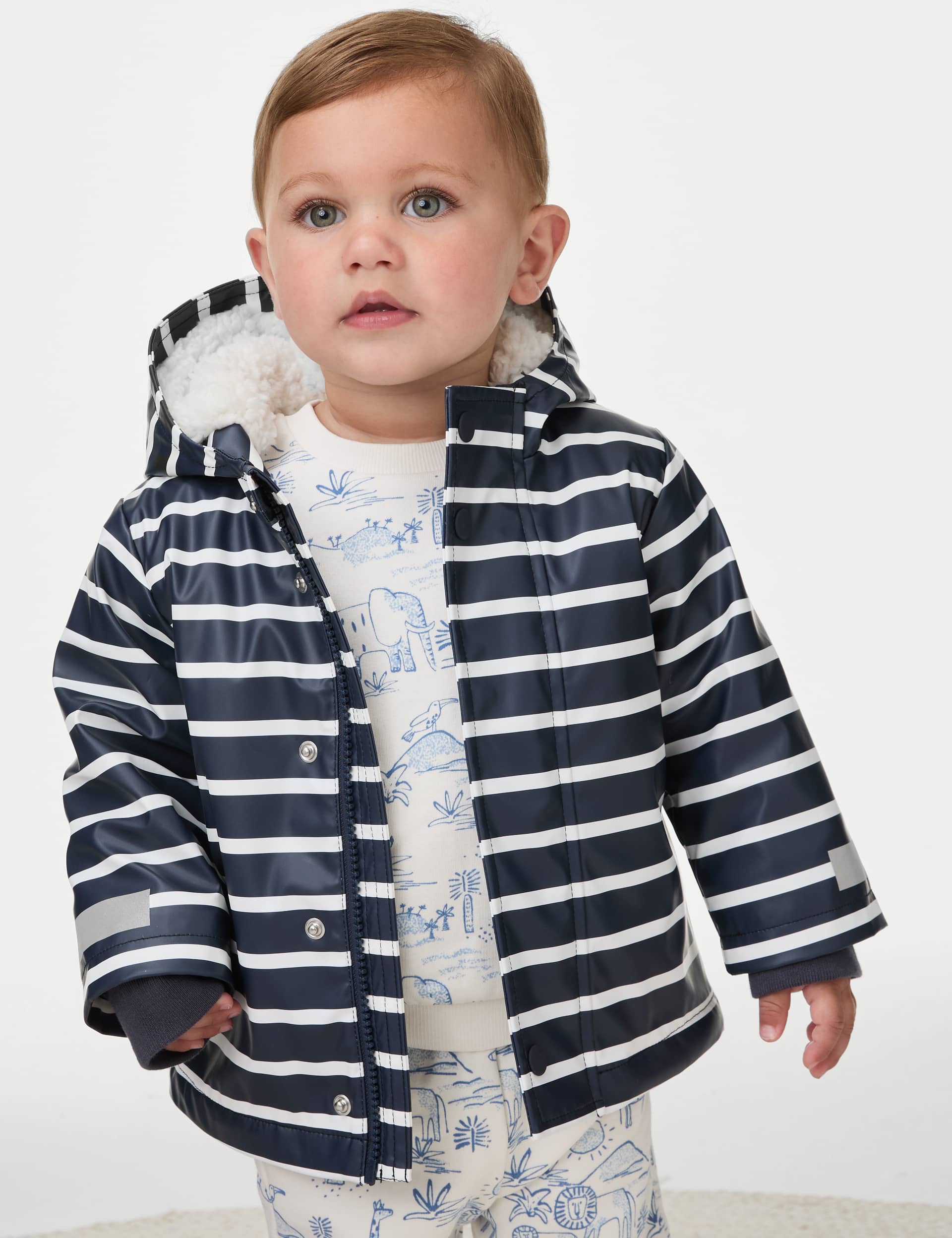 M&S Boys Striped Hooded Fisherman Coat (6 Mths-3 Yrs)