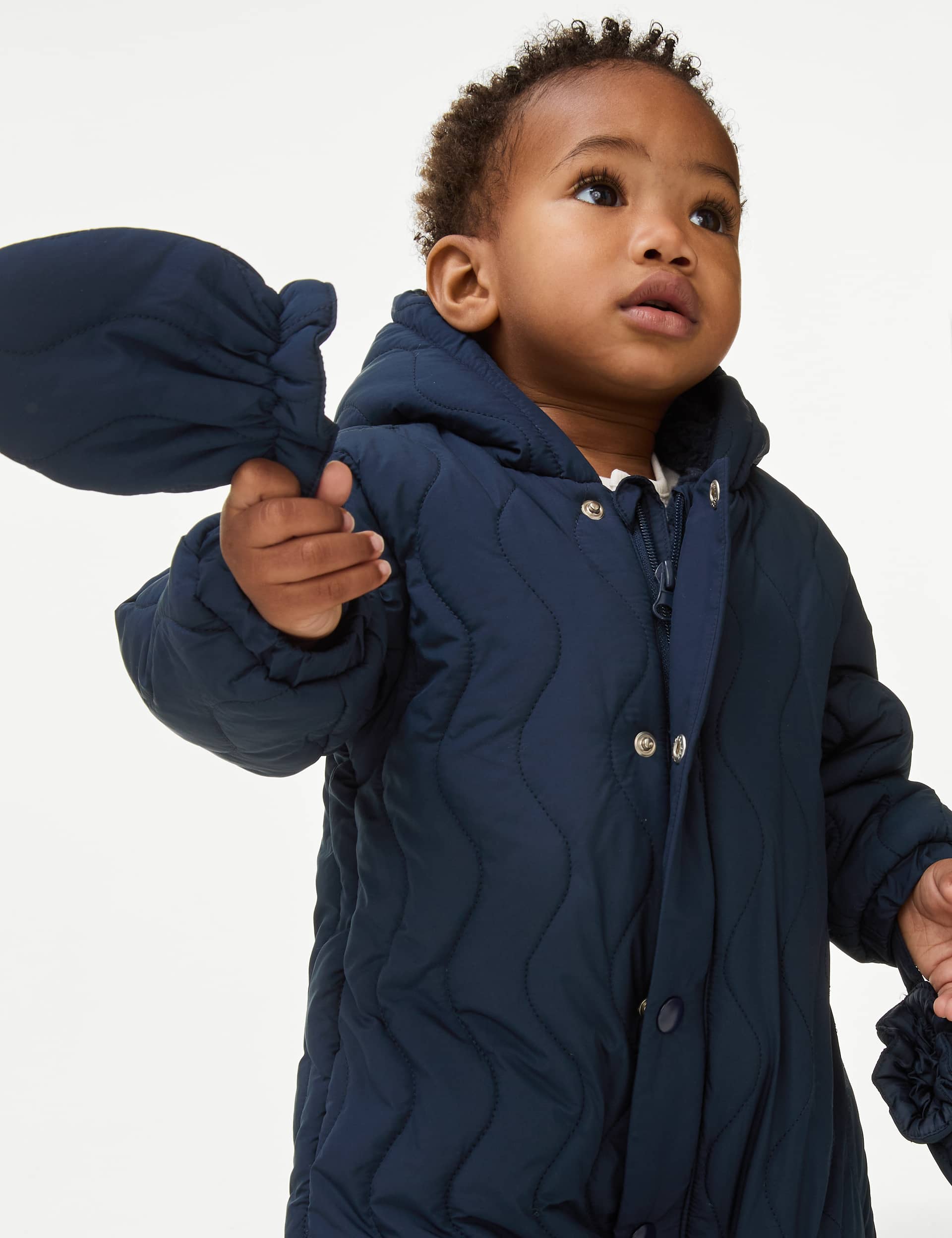 M&S Boys Padded Hooded Snowsuit (0-3 Yrs) - 2-3Y - Navy, Green,Navy,Blue