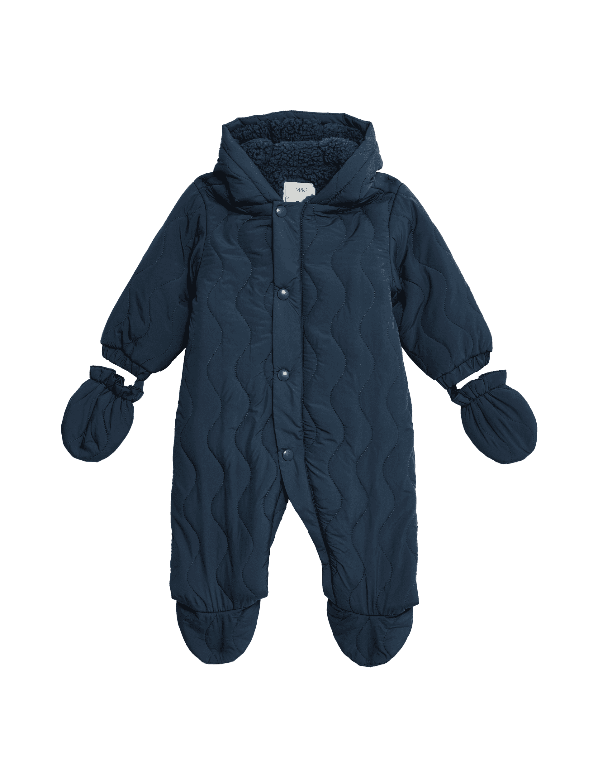 M&S Collection Boys Padded Hooded Snowsuit (0-3 Yrs) - 12-18 - Navy, Navy