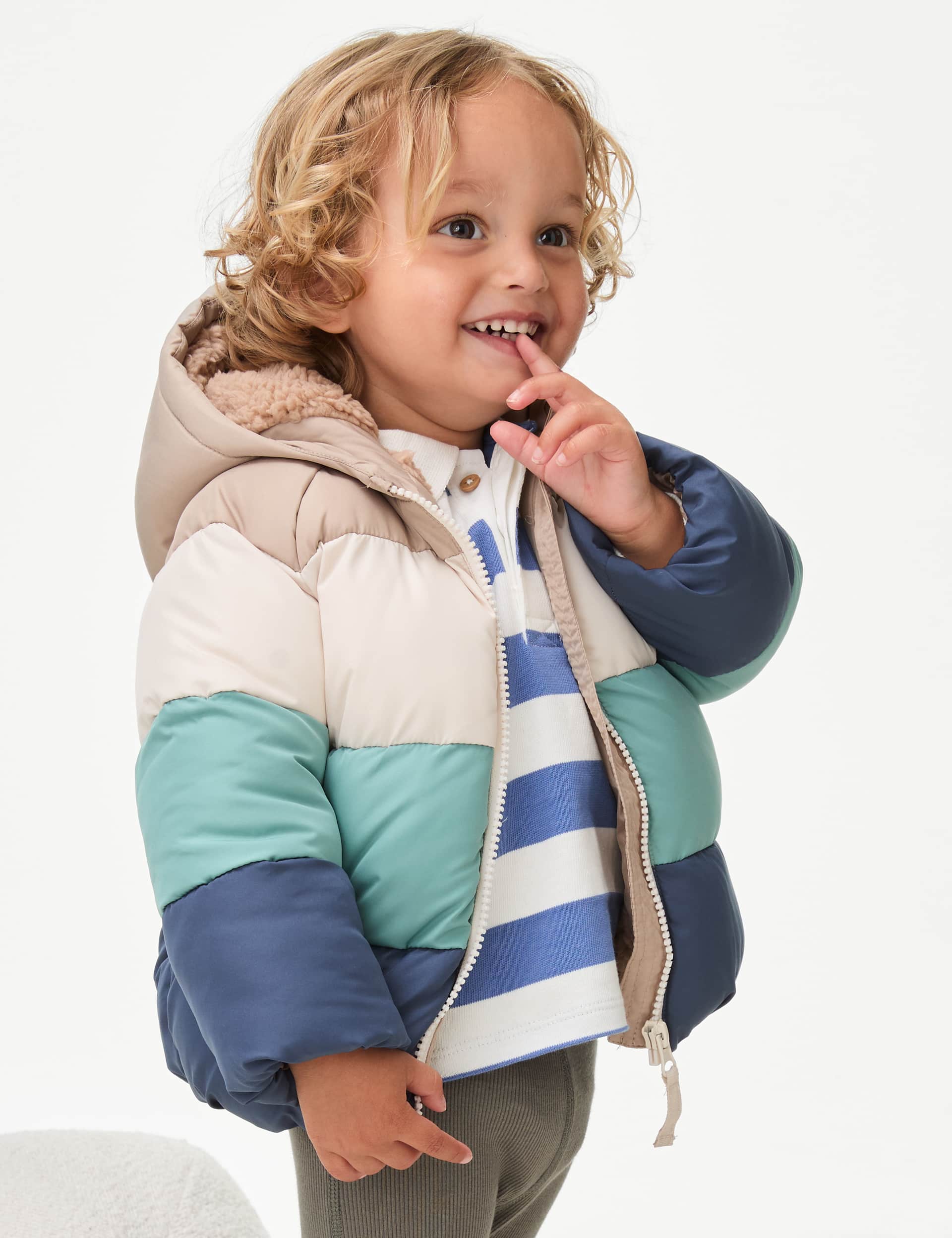 M&S Boys Colour Block Hooded Coat (0-3 Yrs)