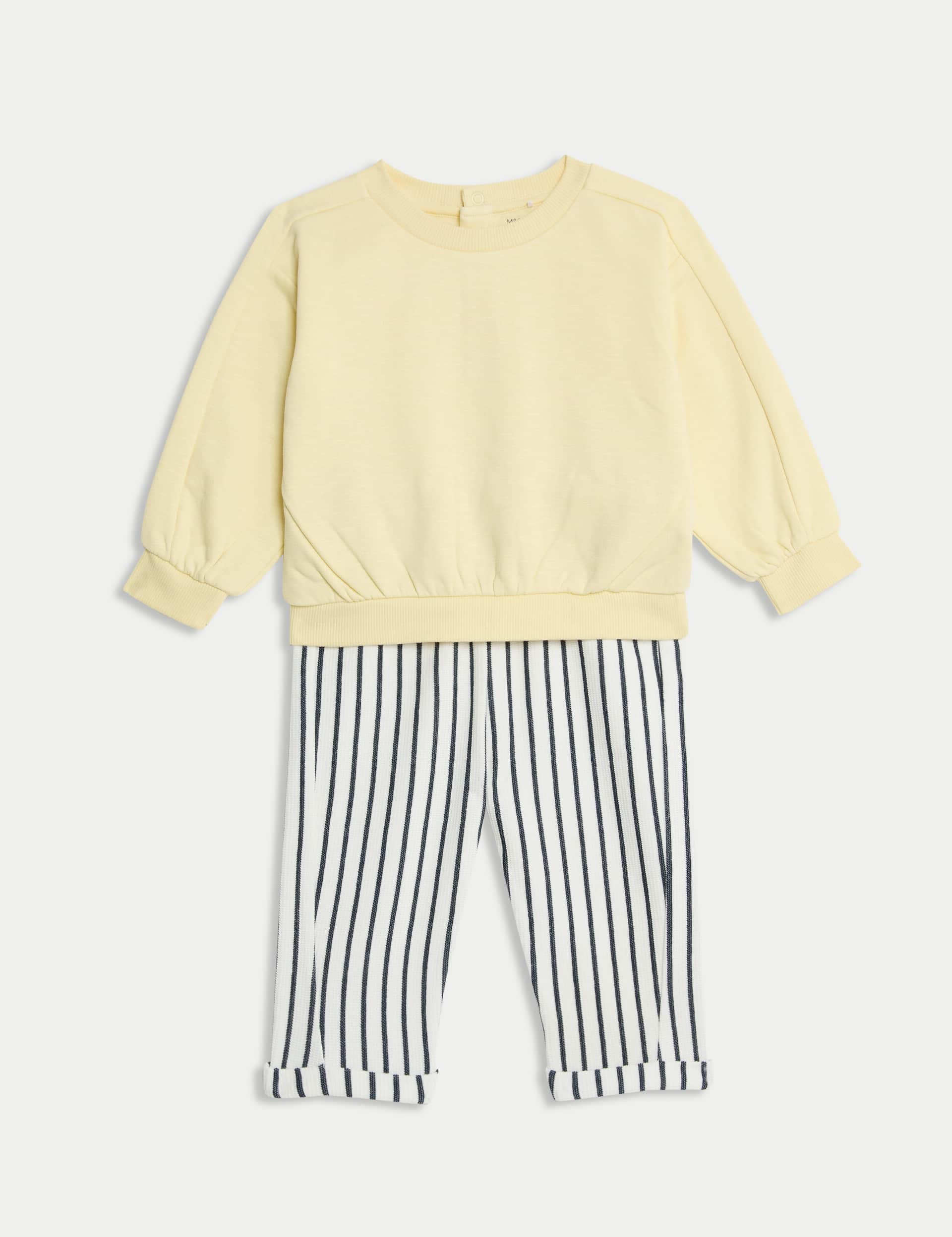 M&S Collection Boys 2pc Cotton Rich Striped Outfit (0 Mths-3 Yrs) - 12-18 - Yellow Mix, Yellow Mix