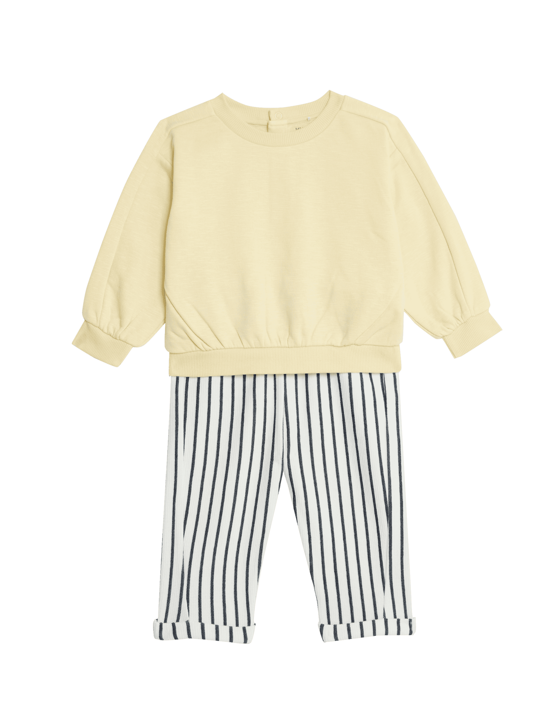 M&S Collection Boys 2pc Cotton Rich Striped Outfit (0 Mths-3 Yrs) - 12-18 - Yellow Mix, Yellow Mix