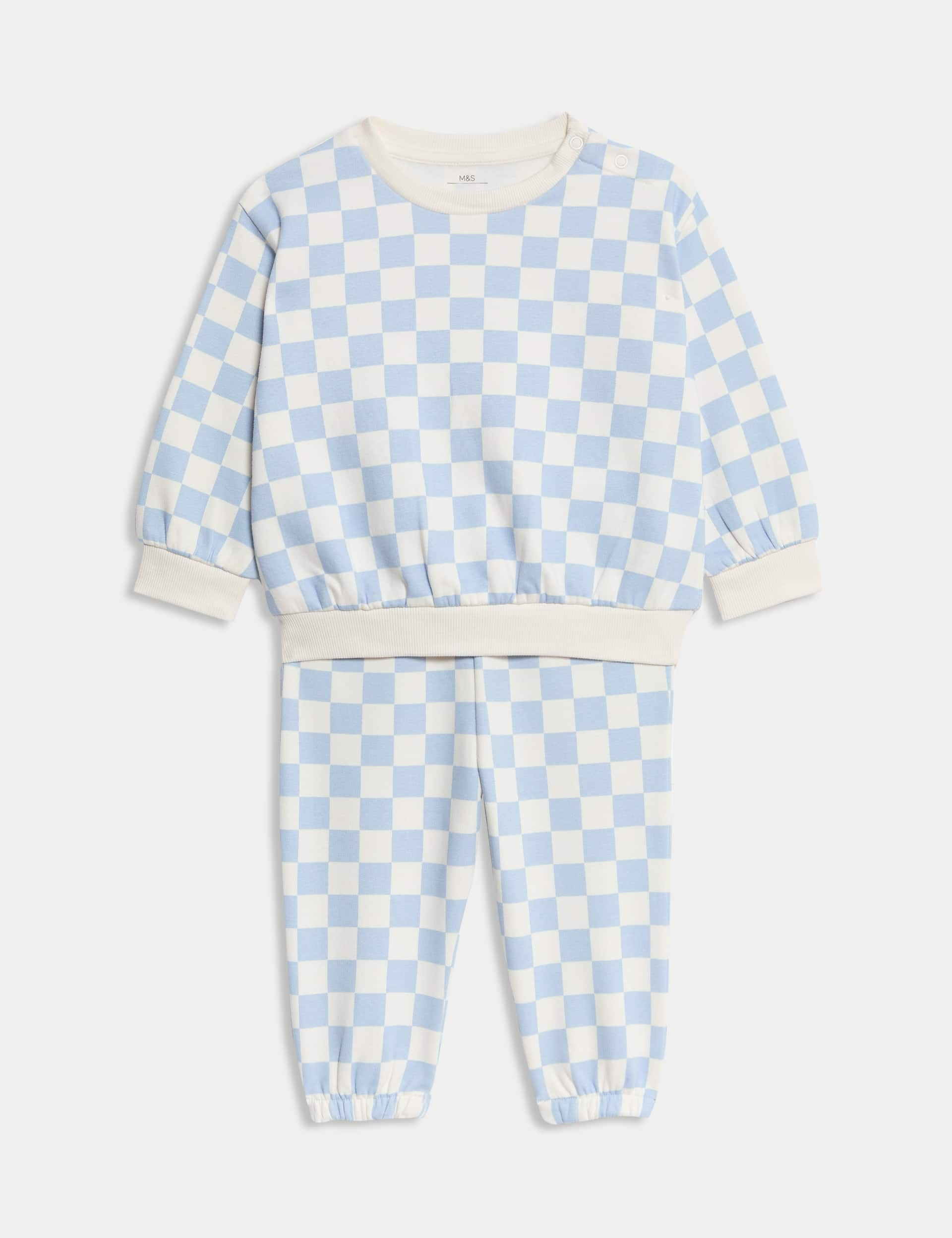 M&S Collection Boys Cotton Rich Checked Outfit (0-3 Yrs) - 12-18 - Blue Mix, Blue Mix