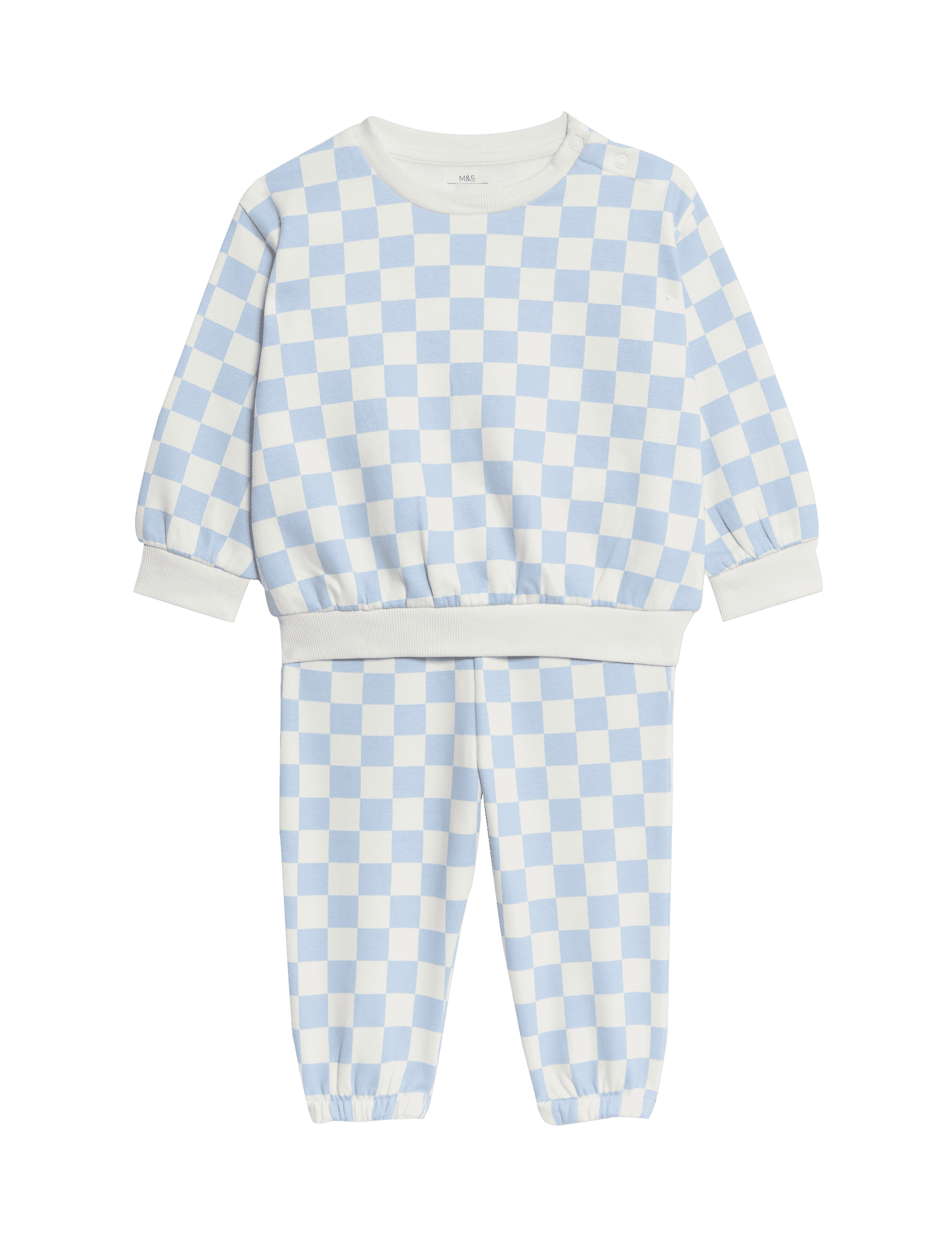 M&S Collection Boys Cotton Rich Checked Outfit (0-3 Yrs) - 12-18 - Blue Mix, Blue Mix