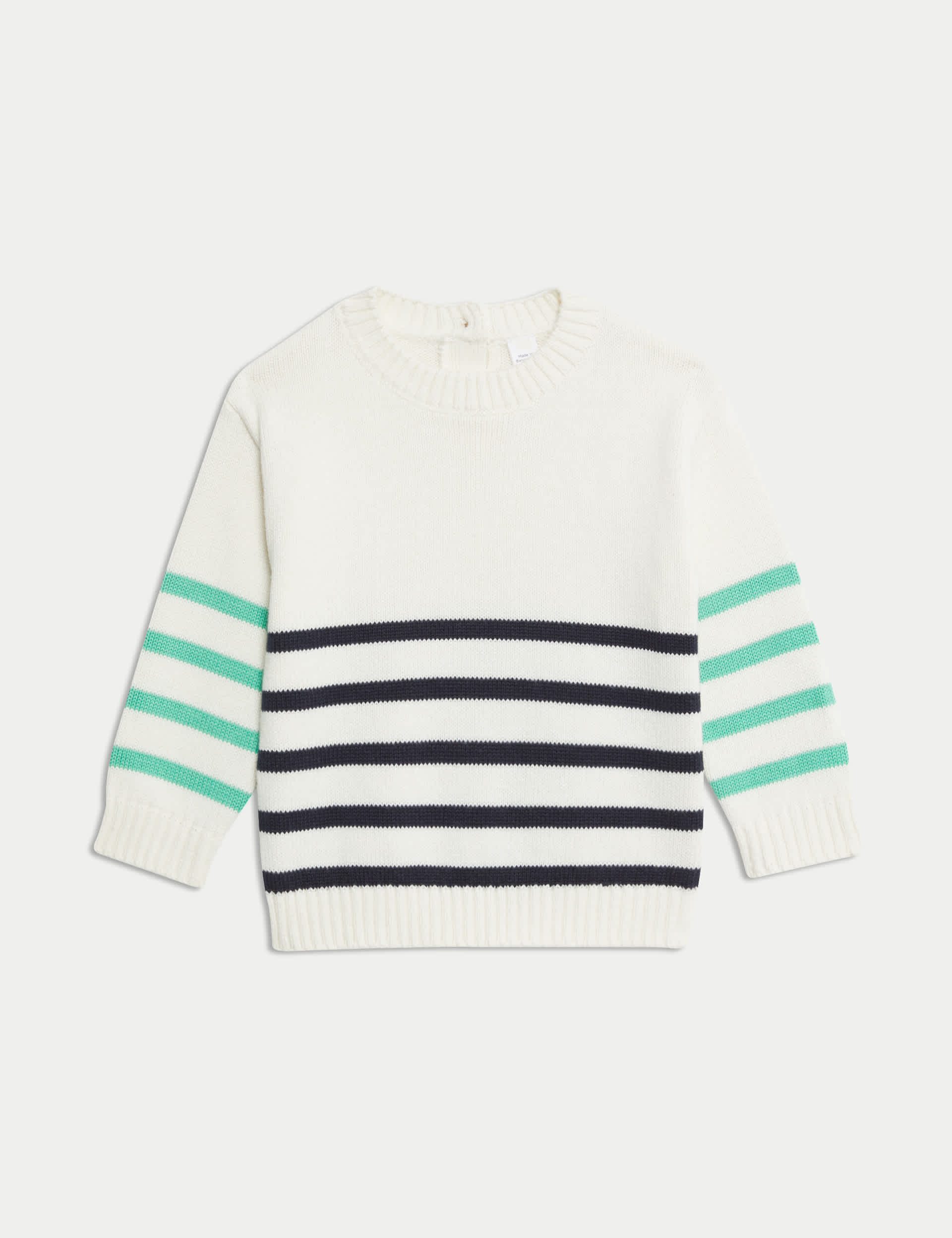 M&S Collection Boys Pure Cotton Striped Knitted Jumper (0 Mths-3 Yrs) - 12-18 - Cream Mix, Cream Mix