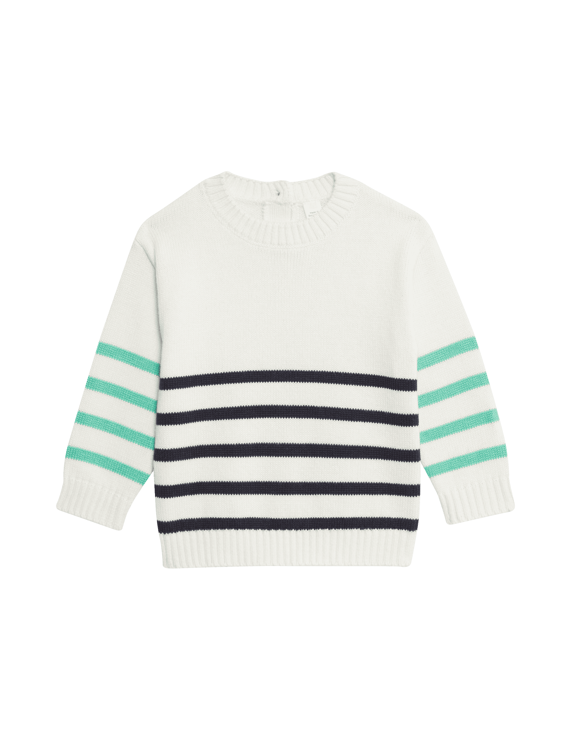 M&S Collection Boys Pure Cotton Striped Knitted Jumper (0 Mths-3 Yrs) - 12-18 - Cream Mix, Cream Mix