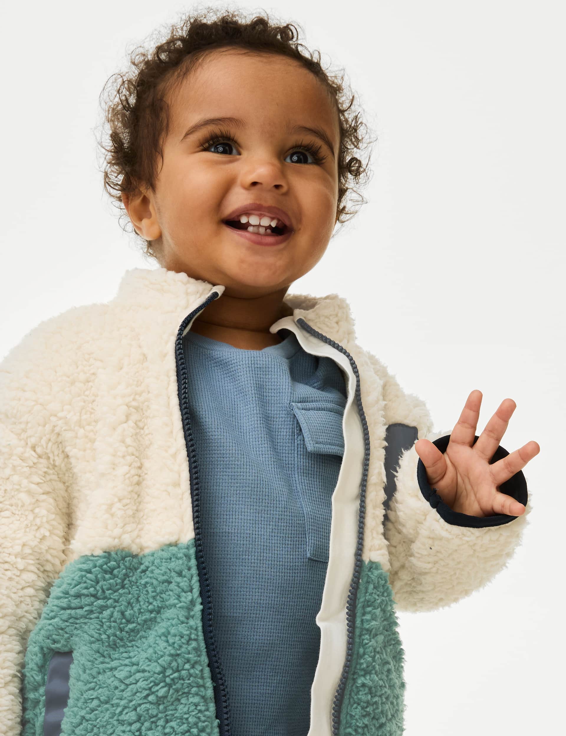 M&S Boys Borg Colour Block Zip Jacket (0-3 Yrs)