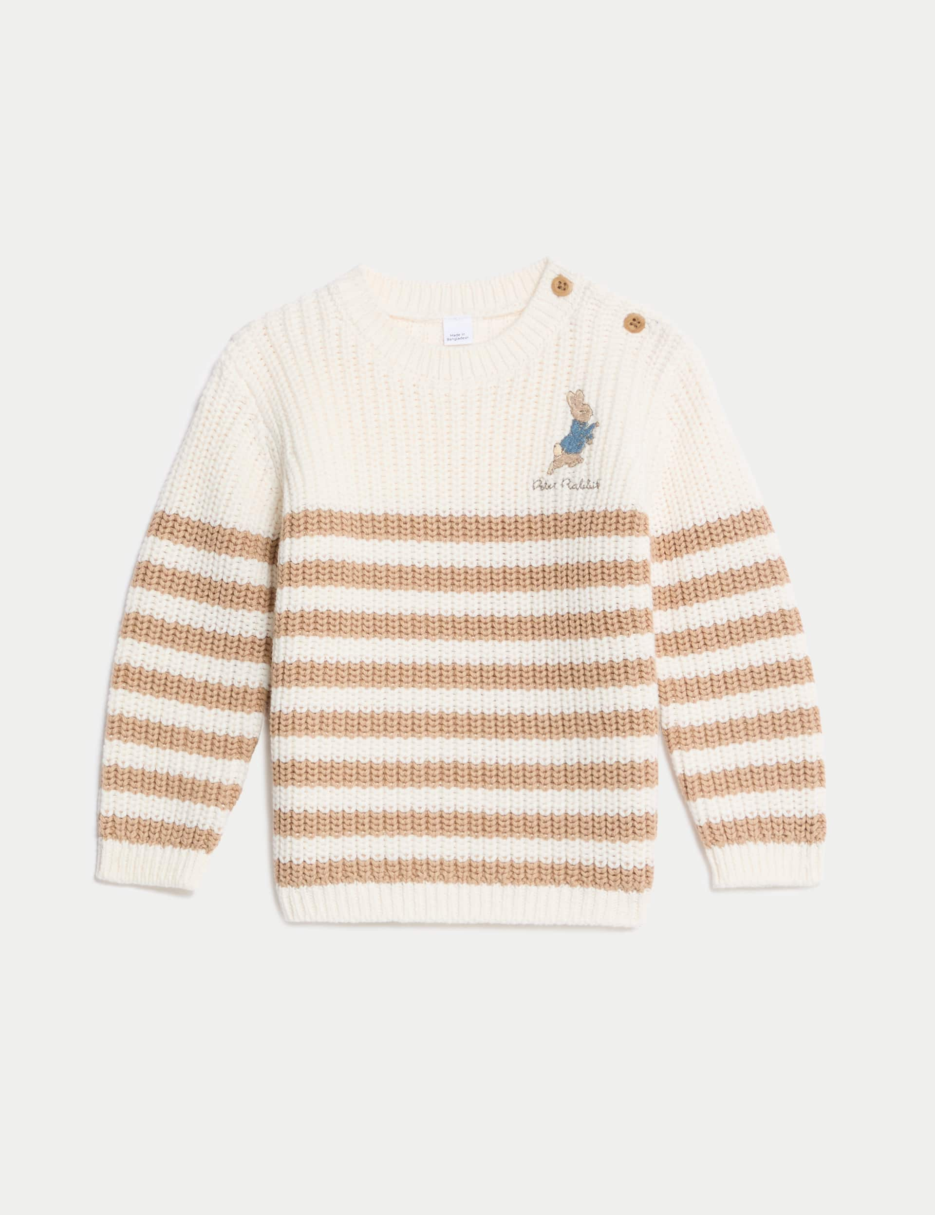 M&S Boys Pure Cotton Peter Rabbit Striped Jumper (0-3 Yrs) - 2-3Y - Cream Mix, Cream Mix