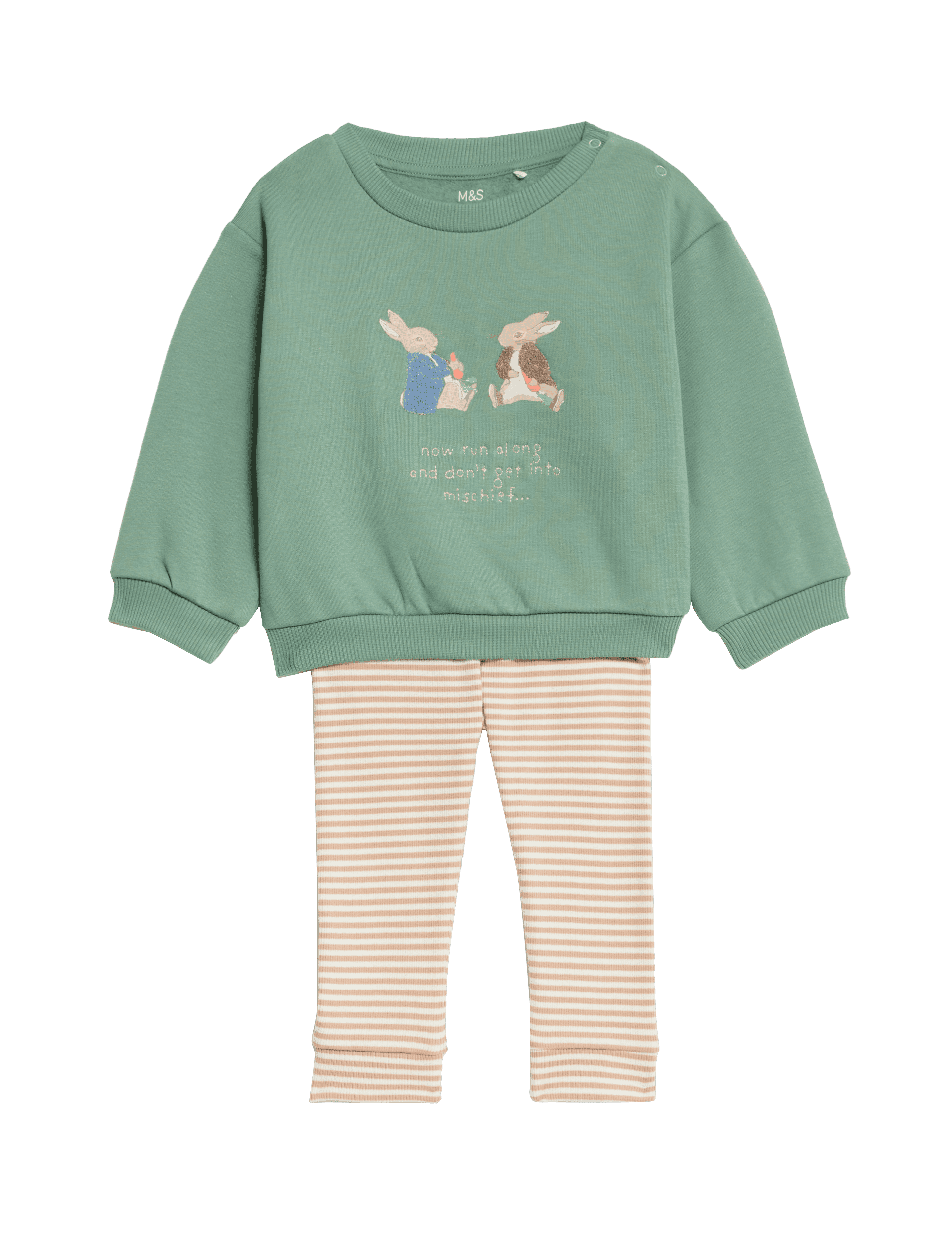 M&S Collection Boys 2pc Cotton Rich Peter Rabbit Outfit (0-3 Yrs) - 3-6 M - Green Mix, Green Mix