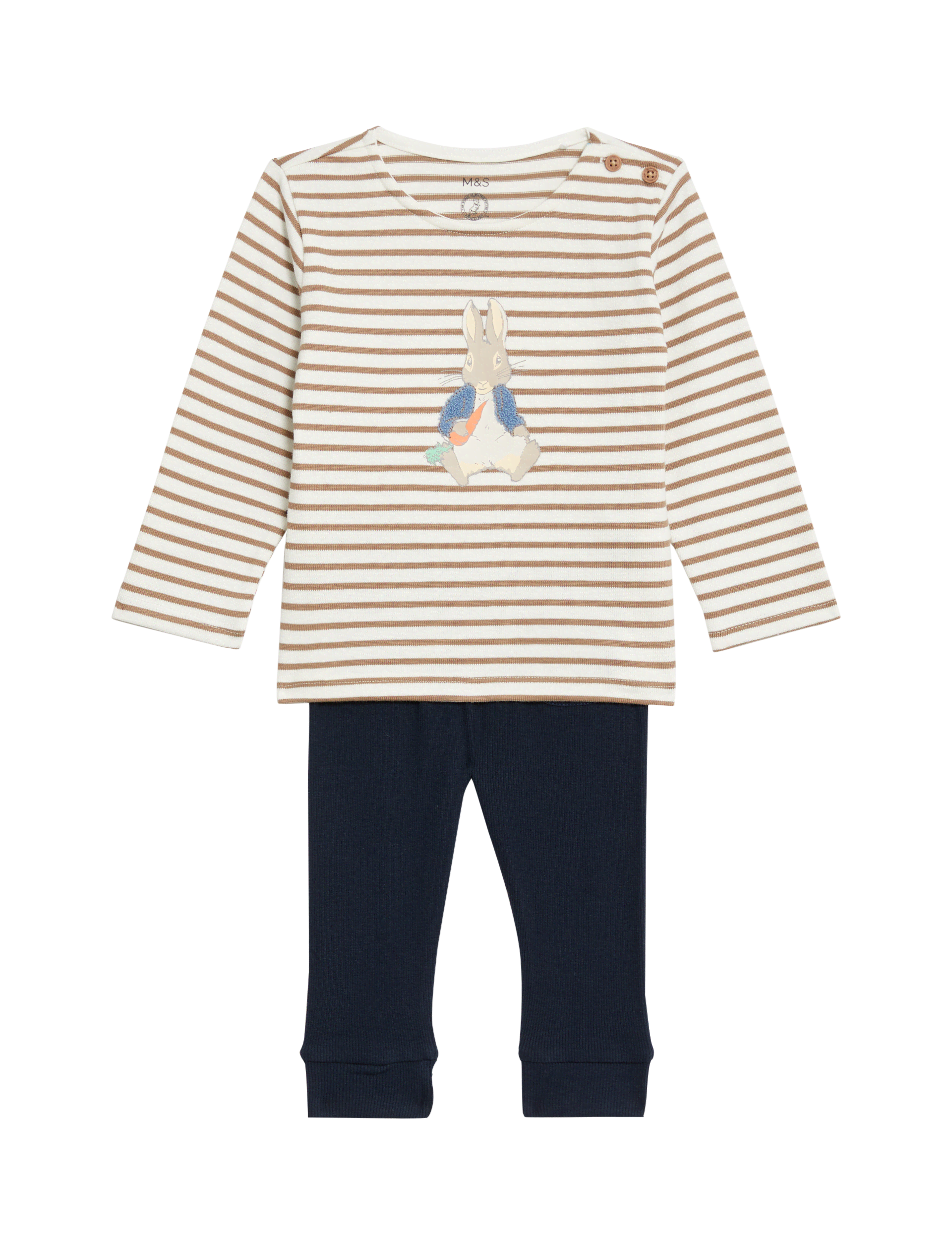 M&S Collection Boys 2pc Cotton Rich Peter Rabbit Outfit (0-3 Yrs) - 0-3 M - Brown Mix, Brown Mix