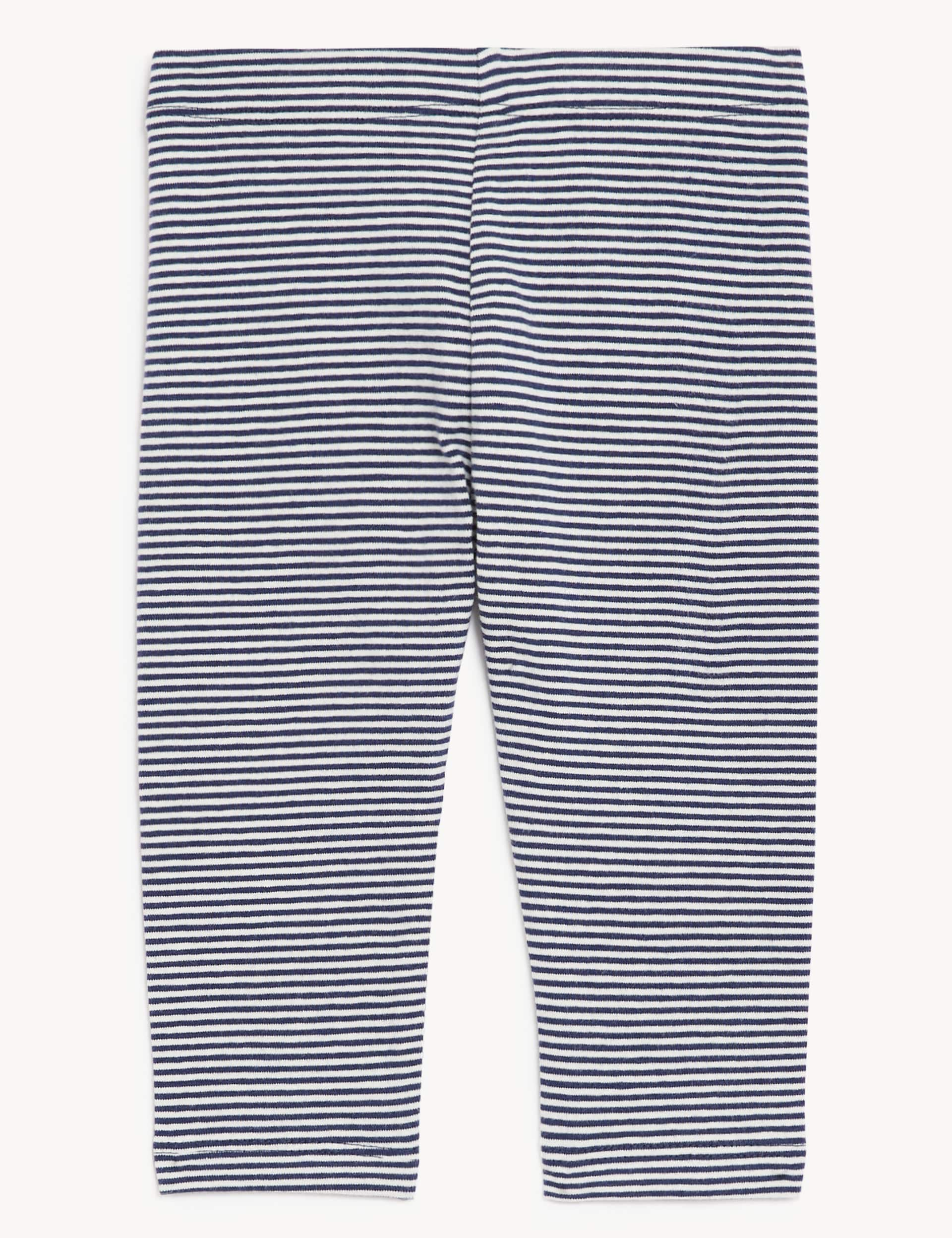 M&S Boys Cotton Rich Striped Leggings (0-3 Yrs) - 18-24 - Navy Mix, Navy Mix